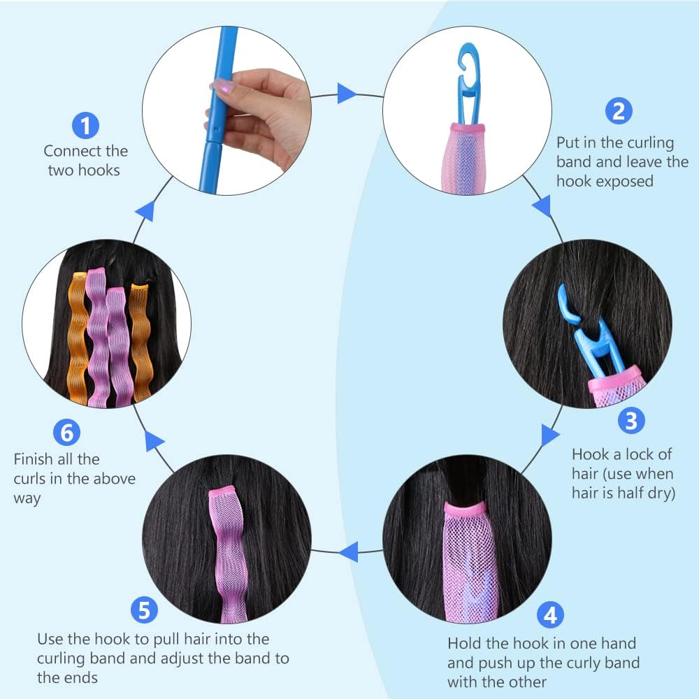 Styling Hook, 20.3 Inch Extended No Heat Hair Curlers Hook Spiral Curls Hook, DIY Hairstyle Styling Hook Tools for Women Girls (Blue)