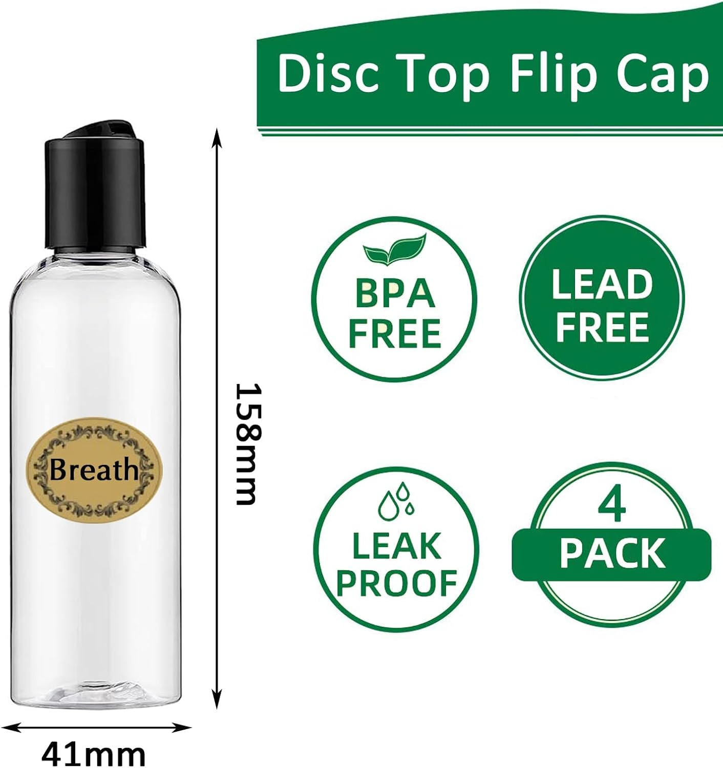 4PCS 150ML Plastic Bottles with Disc Top Flip Cap Empty Squeeze Bottles Clear Refillable Travel Container Dispensing with Funnel & Label for Liquids Lotion Shampoo Toiletries Cosmetic image number 6