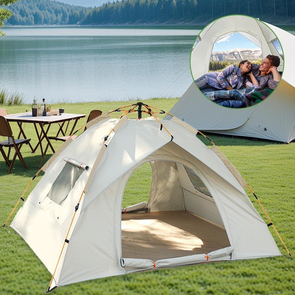 Camping Tent Automatic 2-3 Man Person Instant Tent Pop up Tent, Waterproof Windproof Outdoor Tent, Large Lightweight 4 Seasons Tent for Hiking Backpacking Travel image number 1