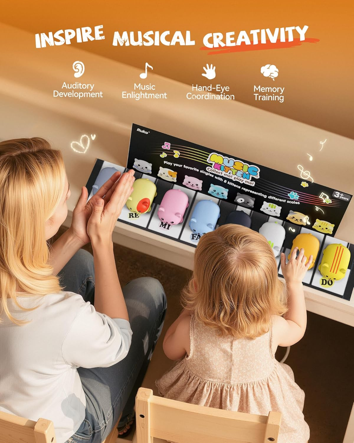 Ruko 1701 Musical Kitten Piano Toy - 8 Keys with Meow Sounds, Touch-Play Do Re Mi Musical Scale, Fun Interactive Keyboard for Kids & Adults, Ages 3+ image number 3