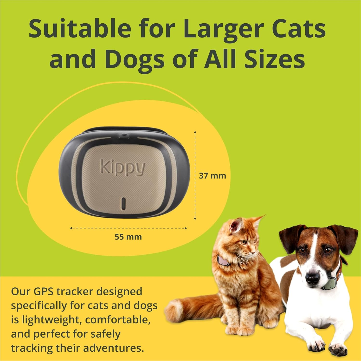 KIPPY - GPS Pet Tracker Collar Evo - Health and Activity Tracker &ndash; Satellite Dog and Cat Tracker for Collar - Waterproof Dog Tracker GPS - Locator with Instant Alerts and LED - Brown image number 6