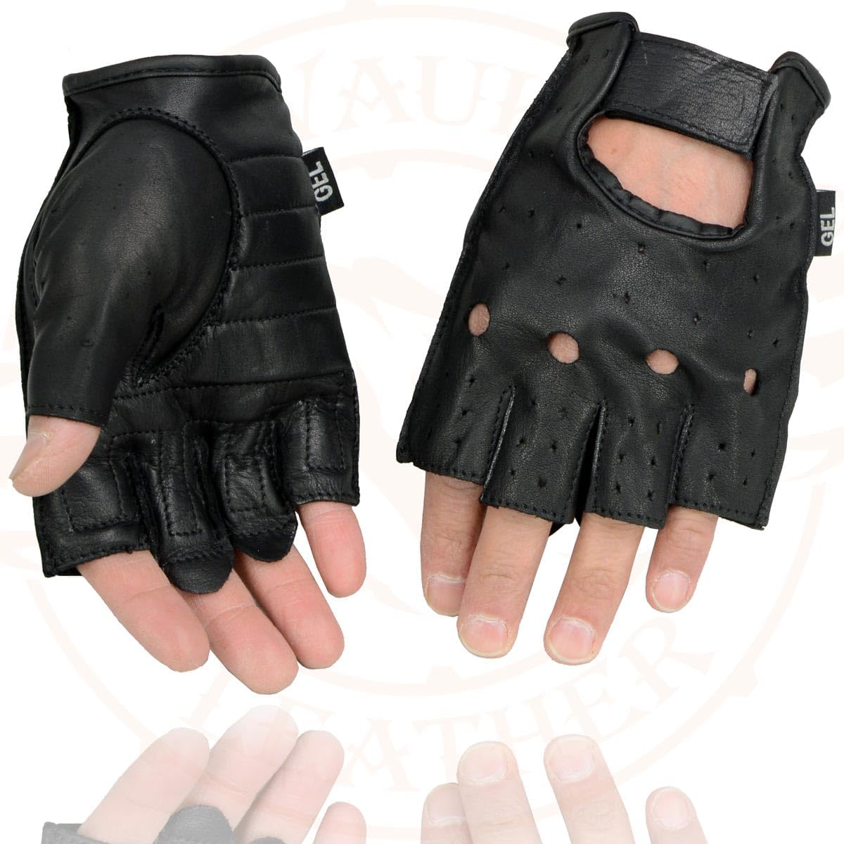 Milwaukee Leather SH195 Men'S 'Open Knuckles' Black Leather Fingerless Gloves with Gel Palm - Medium image number 5