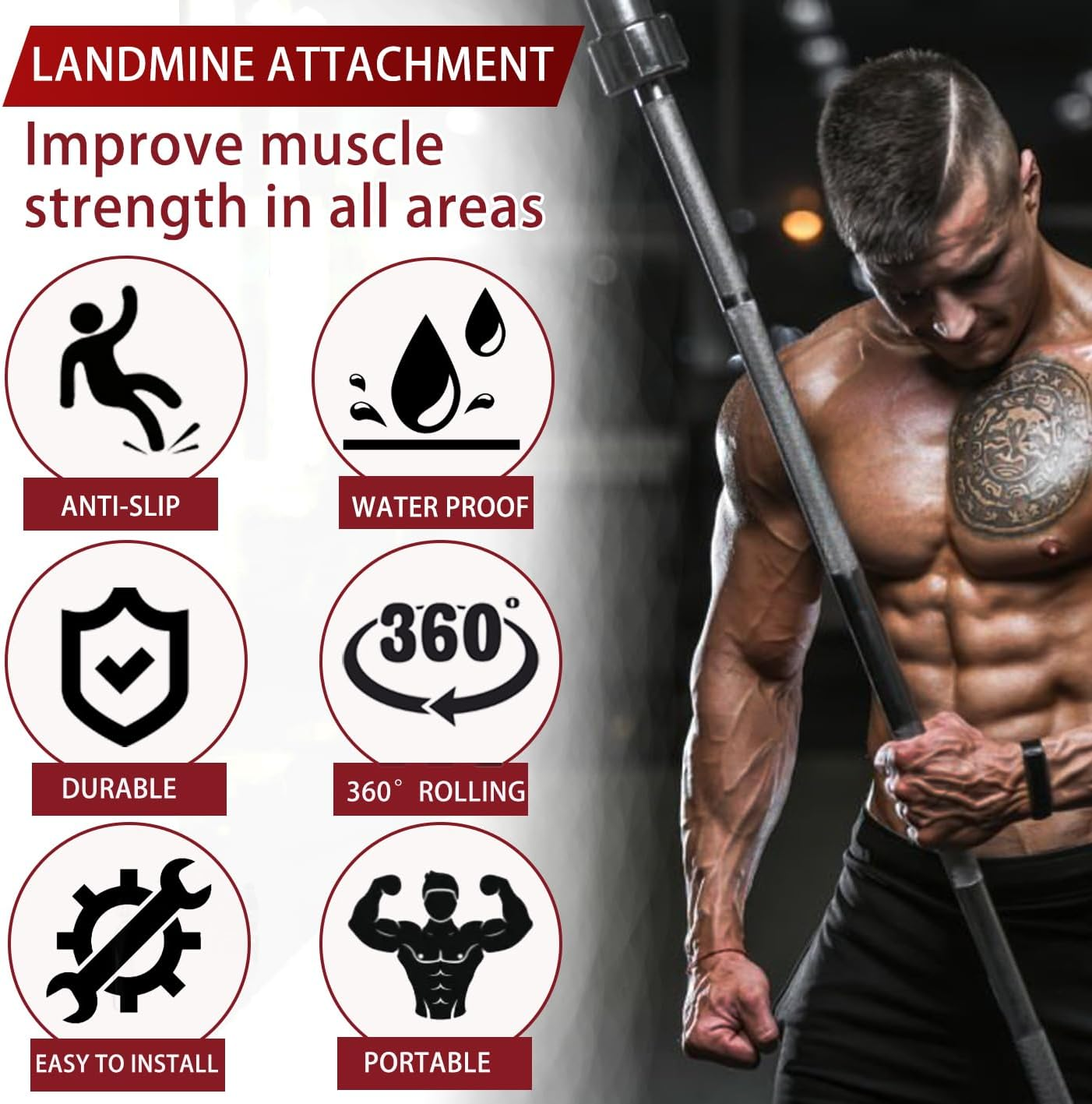 Heavy Duty Landmine Attachment for Barbell Landmine Exercise 360 Swivel Easy for Deadlifts, Squats and Arm Rows/Presses Fits 2'' Olympic Bars image number 4
