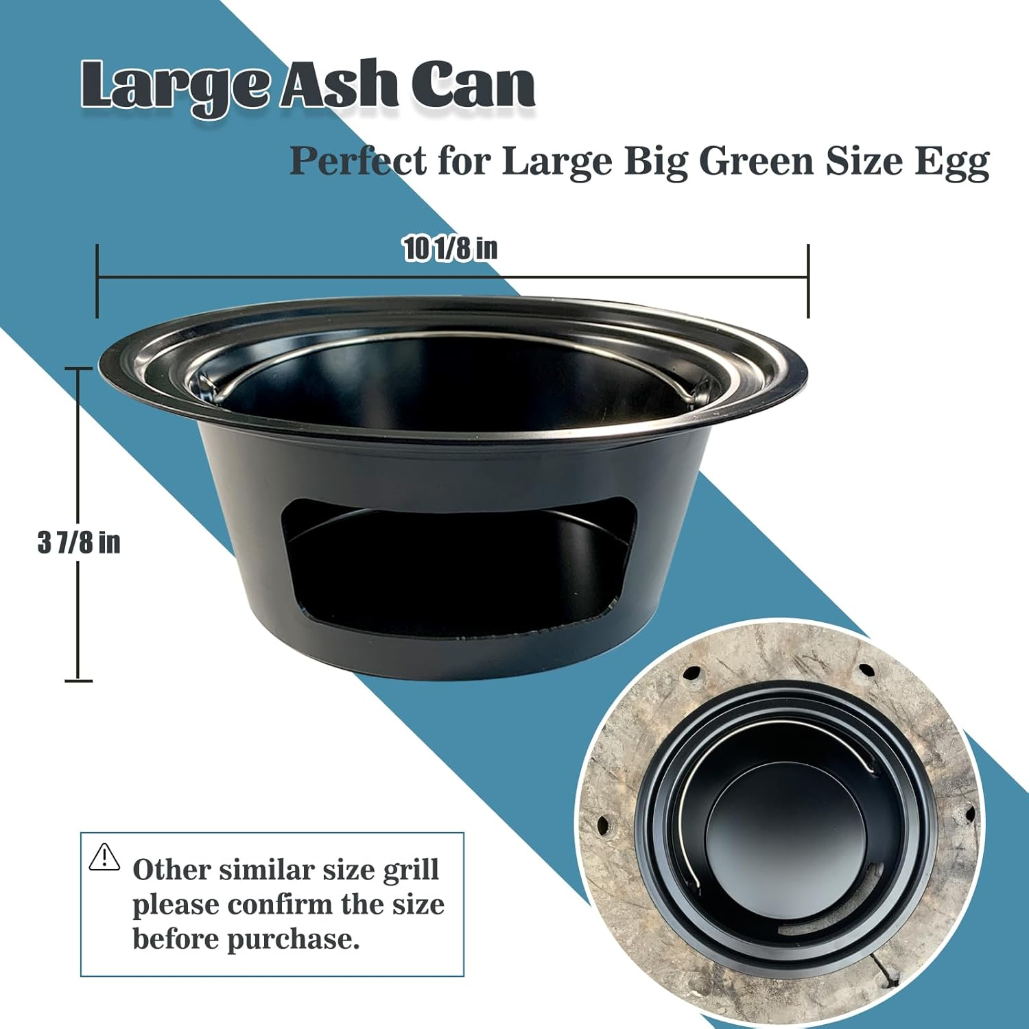 Kamaster Ash Can with Handle for Large Big Green Egg,Charcoal Ash Collector Must Haves Big Green Egg Accessories Carbon Steel Ash Pot High Temperature Resistance with Folding Handle Kamado Ash Basket image number 1