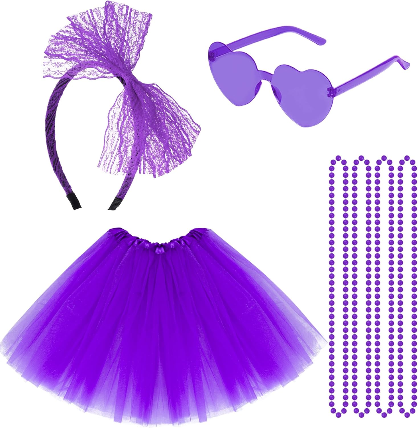 80S Women Costume Set 80S Costume Accessories Tutu Wristband Headband Earring Necklace Gloves Leg Warmers Outfit for Women