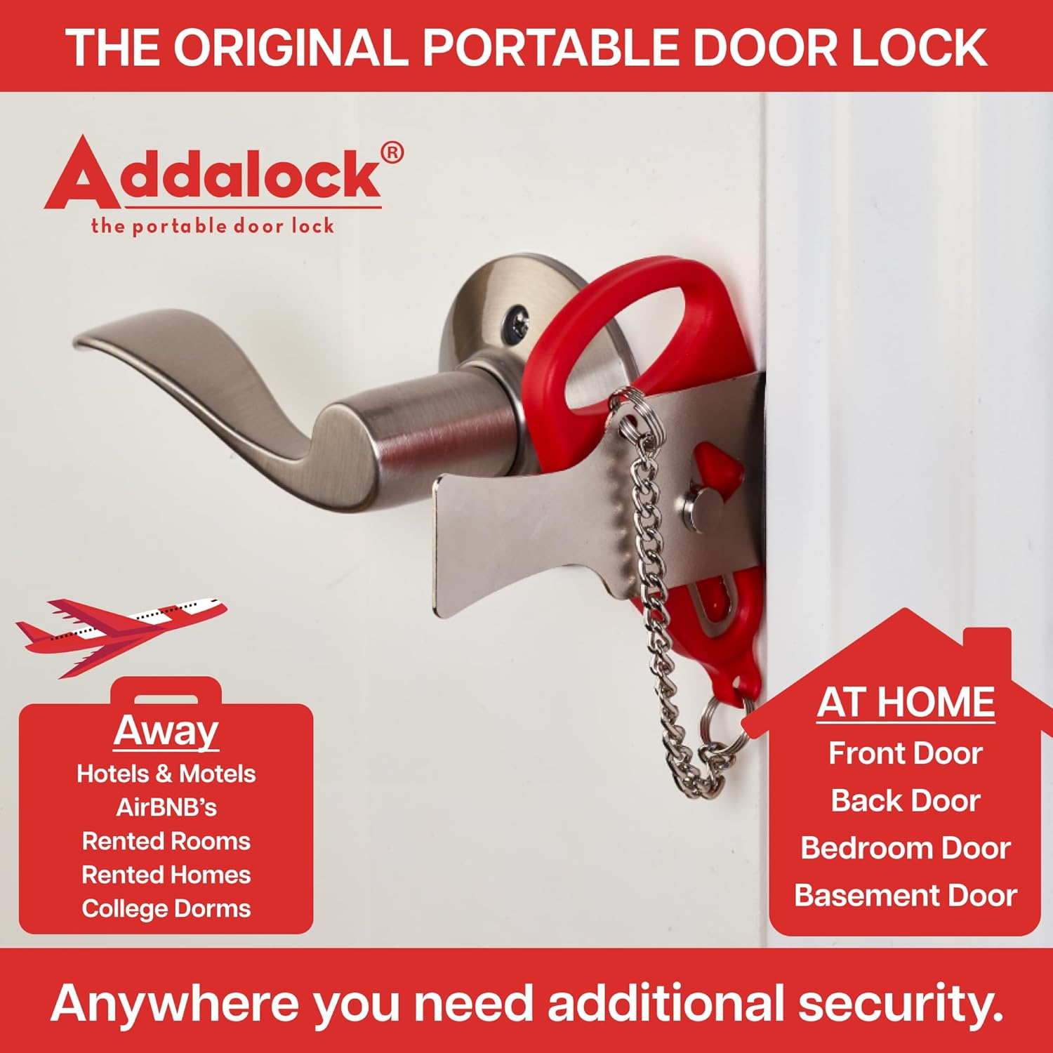 Addalock (Set of 2) Portable Door Lock, Travel Lock, Airbnb Lock, School Lockdown Lock image number 1