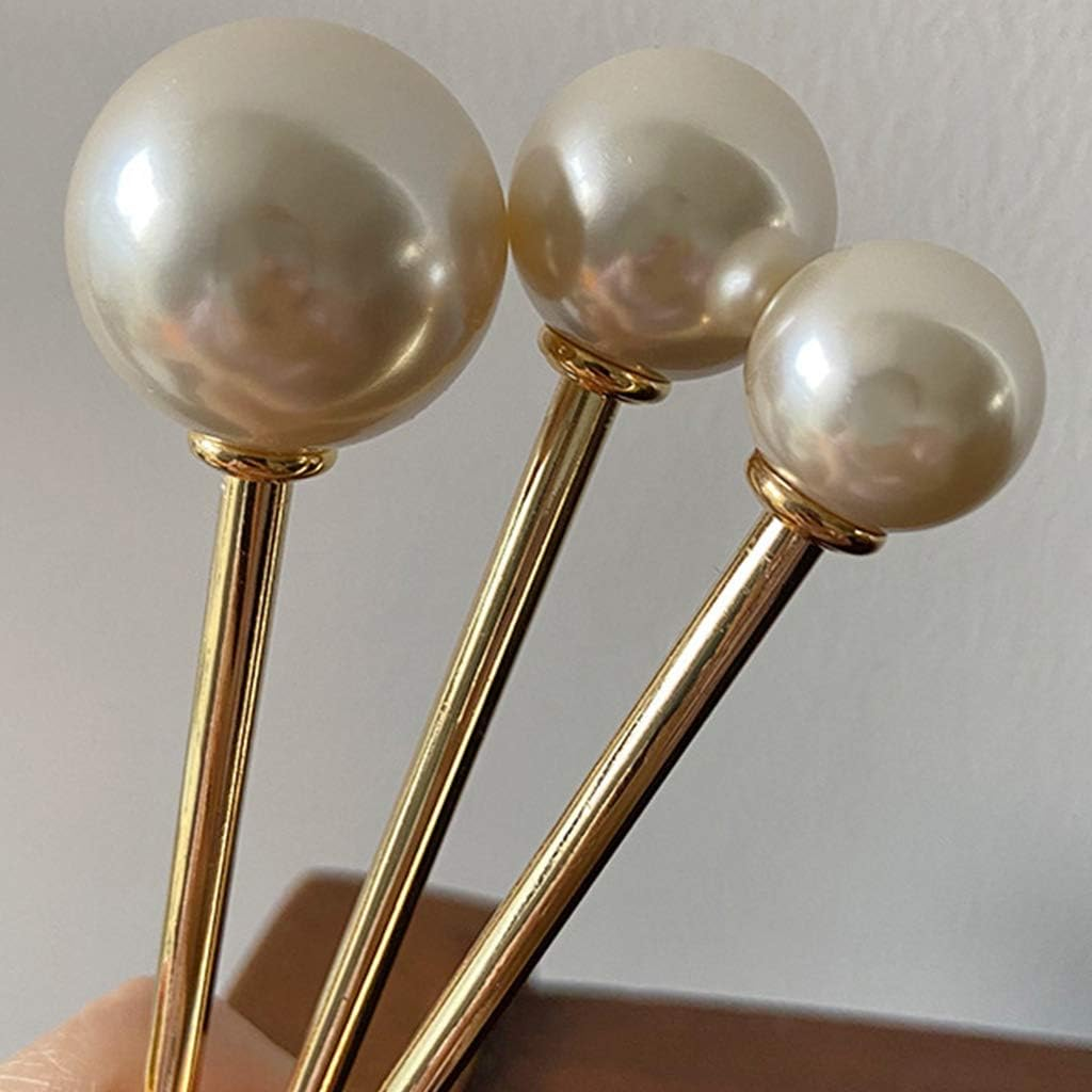 Faux Pearl Ball Hair Pins Vintage Metal Chopsticks Hairpins Hairpins Updo Bun Holder Decorative Hair Accessories Styling Accessories Hair Clips for Women Wood image number 4