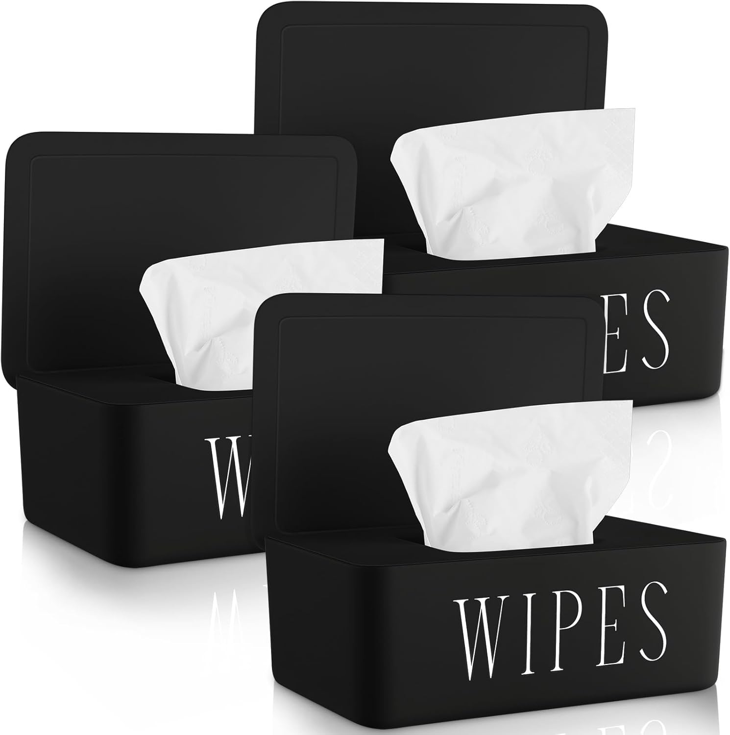 3 Pack Baby Wipes Dispenser Holder Wipe Container for Bathroom with Lid Toilet Tissue Paper Storage Refillable Box for Home Office Cars(Small,Black) image number 6