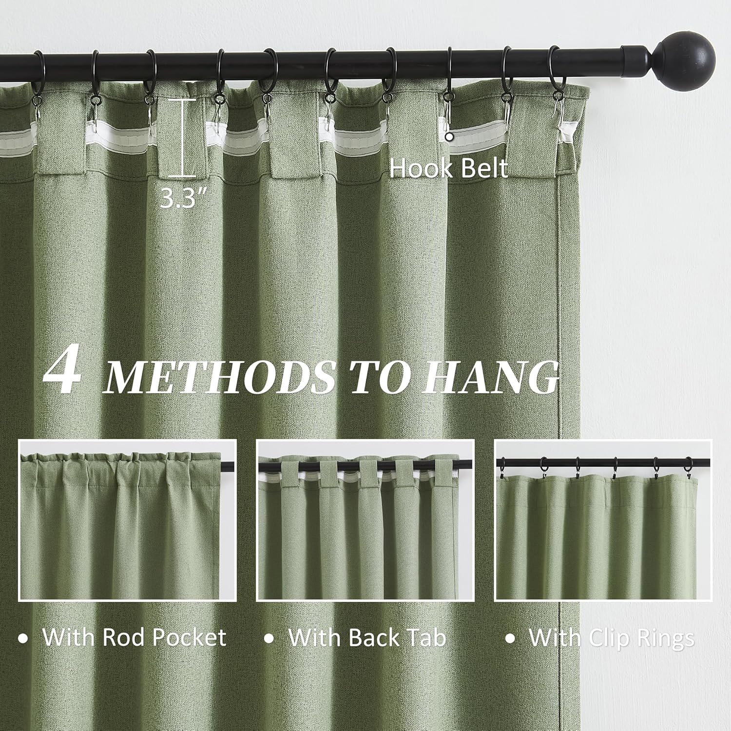 KEQIAOSUOCAI Sage Green Blackout Linen Curtains for Bedroom, Boho Natural Bedroom Home Decor, Long Drapes for Living Room Back Tab Pocket 50 X 96 Inch Length, 2 Panels Set image number 2