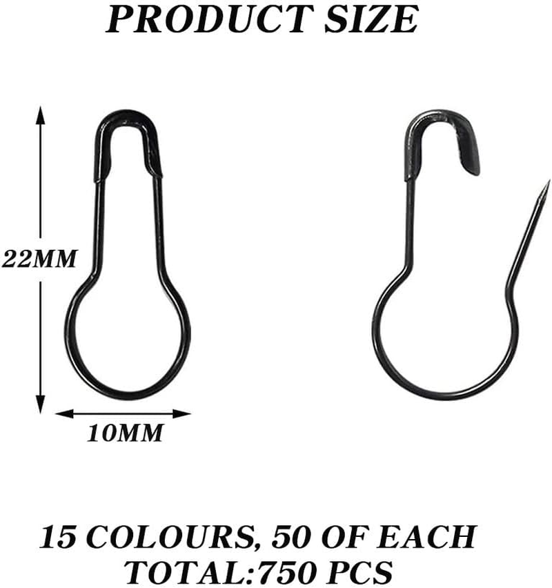 750 Pcs Safety Bulb Pins, Crochet Stitch Markers for Crocheting，Metal Calabash Safety Pins Pear Shaped Pins for Knitting Stitch Markers, Sewing Clothing DIY Craft Making(15 Colors)