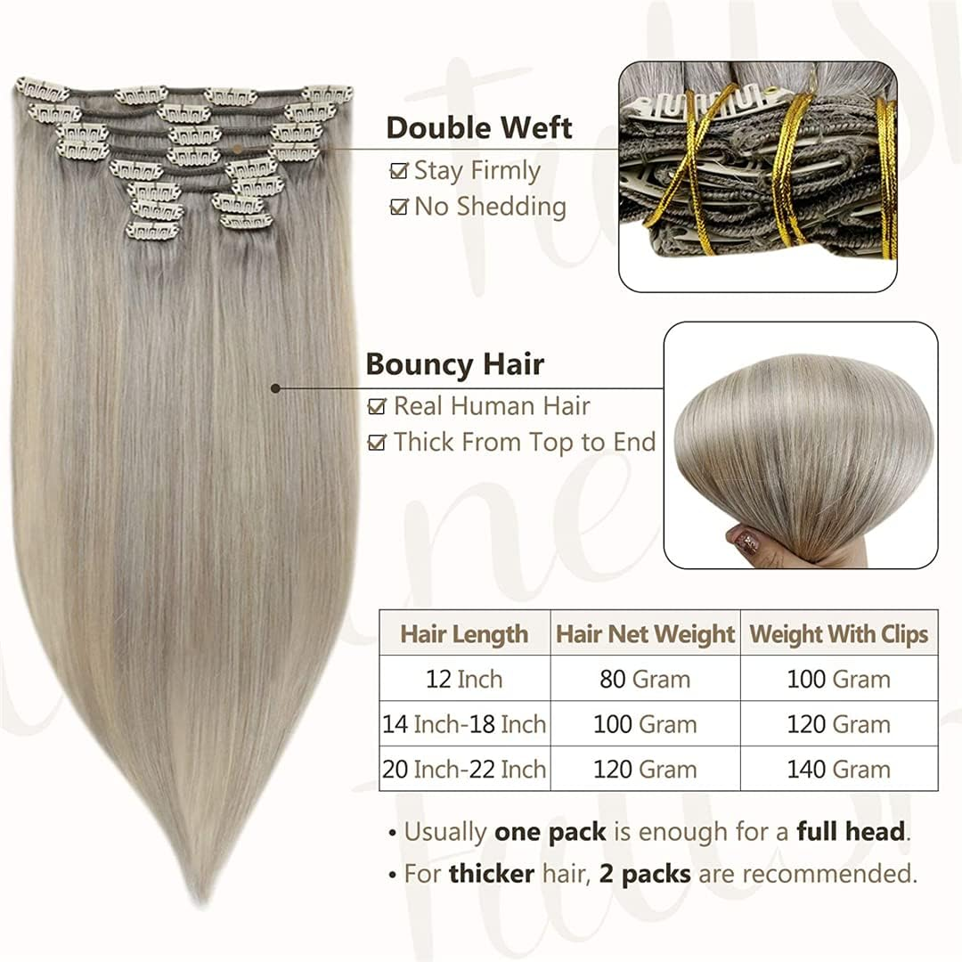 Clip in Human Hair Extensions Ombre Color Hairpins 7-10Pcs 100G Double Weft 100% Machine Remy Natural Hair 4 27 4 4 18Inches 100G image number 4