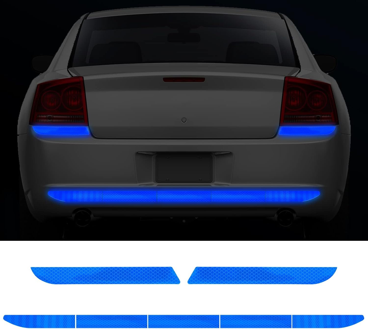 Frienda 7 Pcs Auto Strong Reflective Stickers Includes Car Bumper Reflective Stickers Car Trunk Mirror Decals Night Visibility Waterproof Self Adhesive Decals for Safety(Blue)