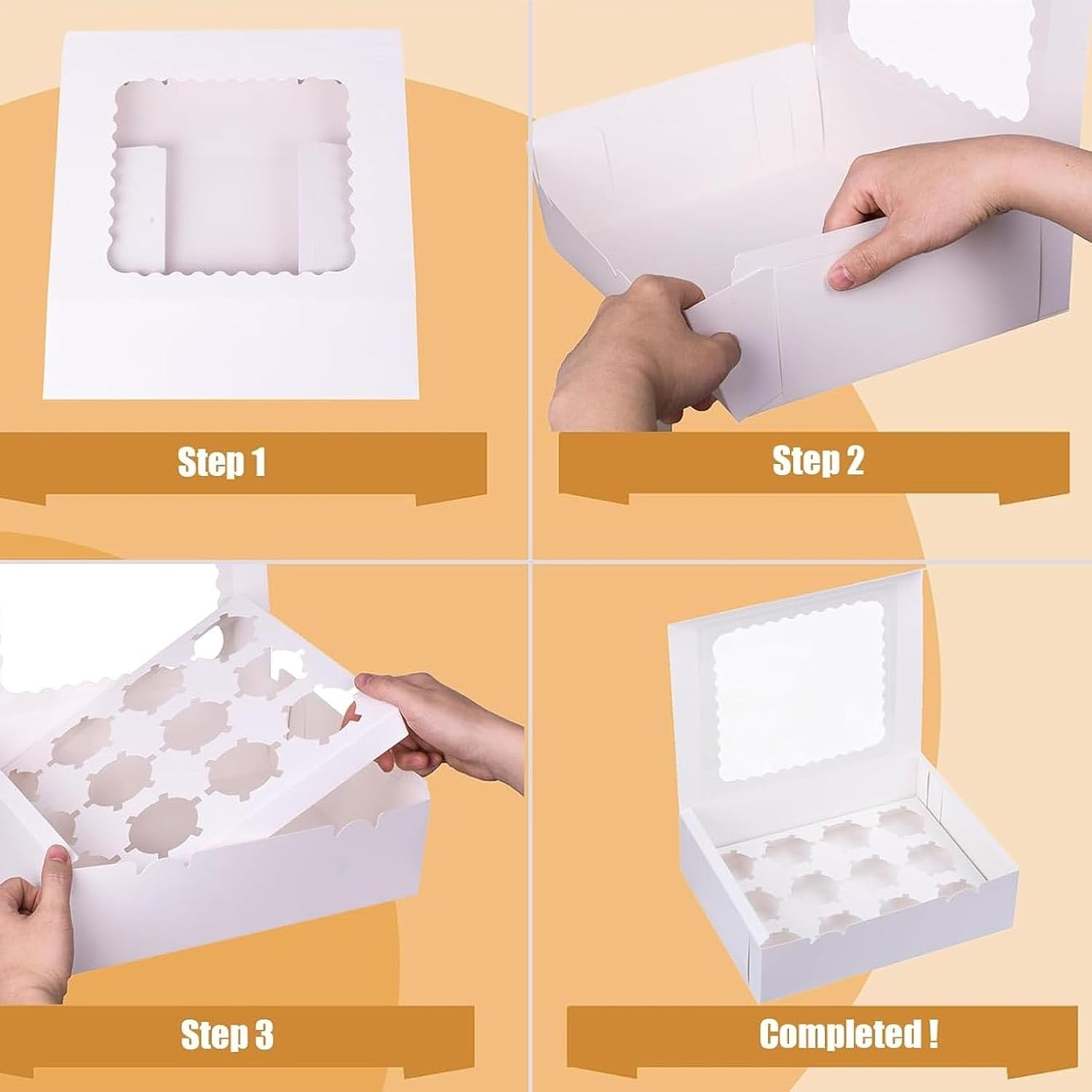 Cupcake Boxes, 10 Set White Containers 12 Count with Window Inserts, Disposable Holder for Muffins, Cookies, Dessert image number 4