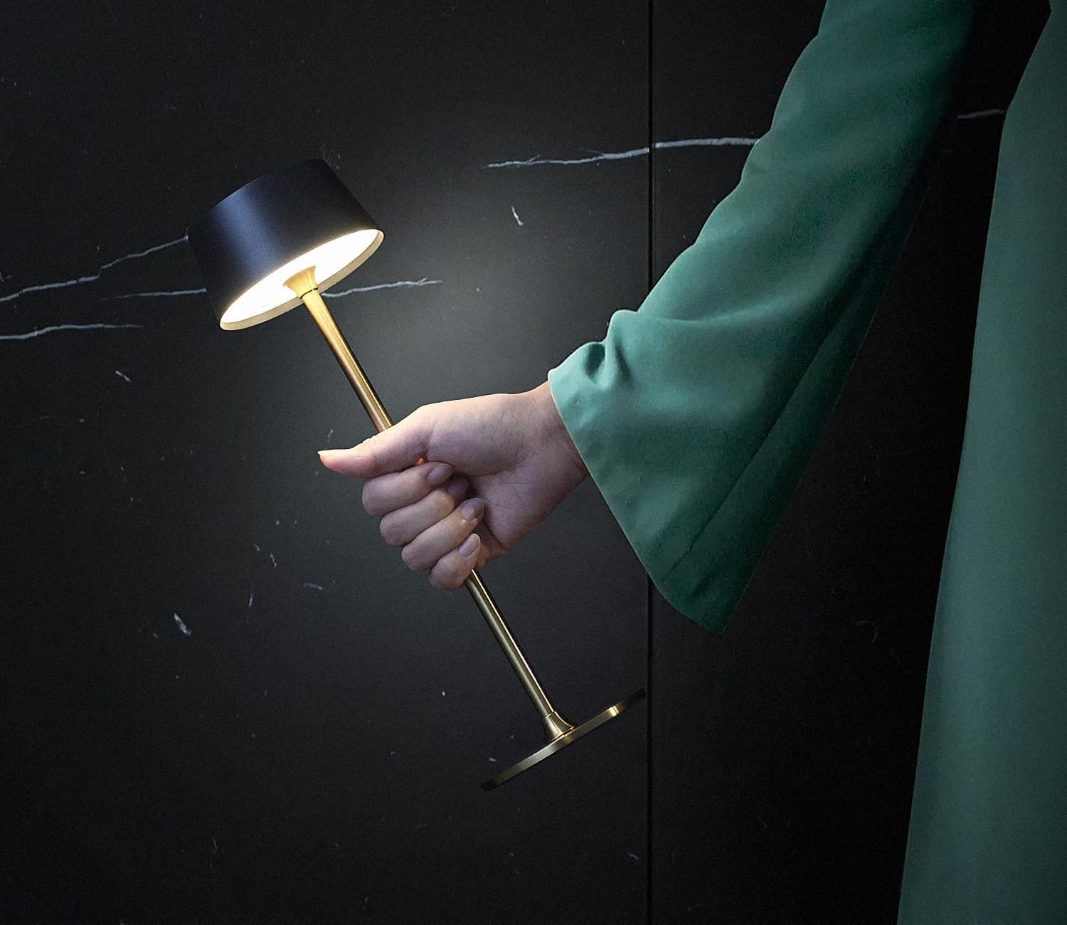 DAWALIGHT Cordless Table Lamp 4000Mah Rechargeable Battery Operated Lamp LED Desk Lamp Stepless Dimming Black and Gold Metal Table Light 2700K Gold Base image number 1