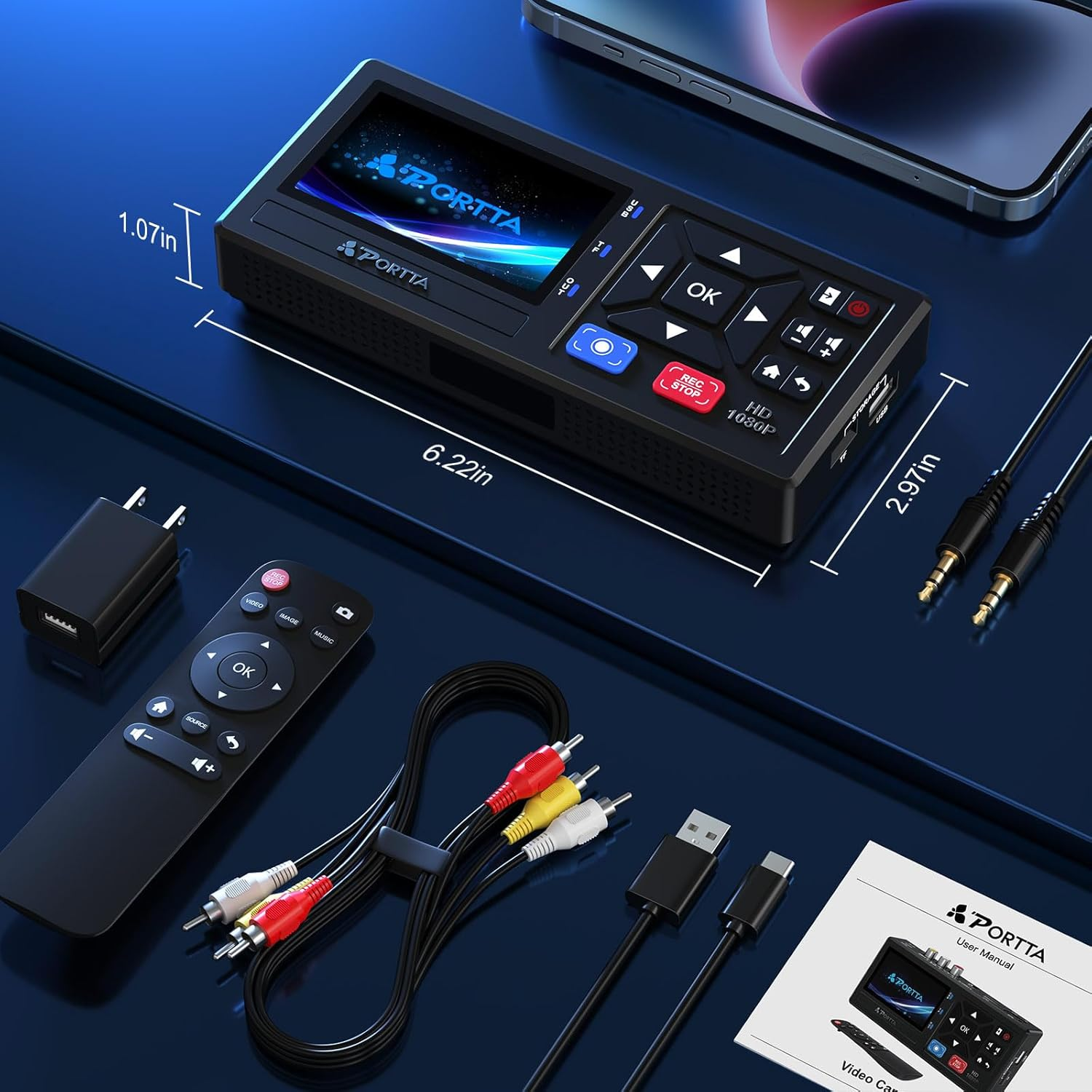 PORTTA VHS to Digital Converter, Video to Digital Recorder with Remote, RCA to HDMI Converter Compatible with VHS, VCR, DVR, DVD, Hi8, Mini DV, Camcorder, Cassette Tape, Gaming Consoles image number 1