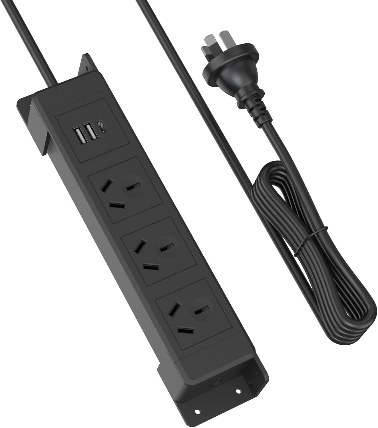 Wall Mount Power Strip with 3 AU Outlets, USB & USB-C Charging Ports, under Desk Power Strip Mountable Power Board with 1.8M Cord, Overload Protection, under Desk or Kitchen Cabinet Installation image number 4