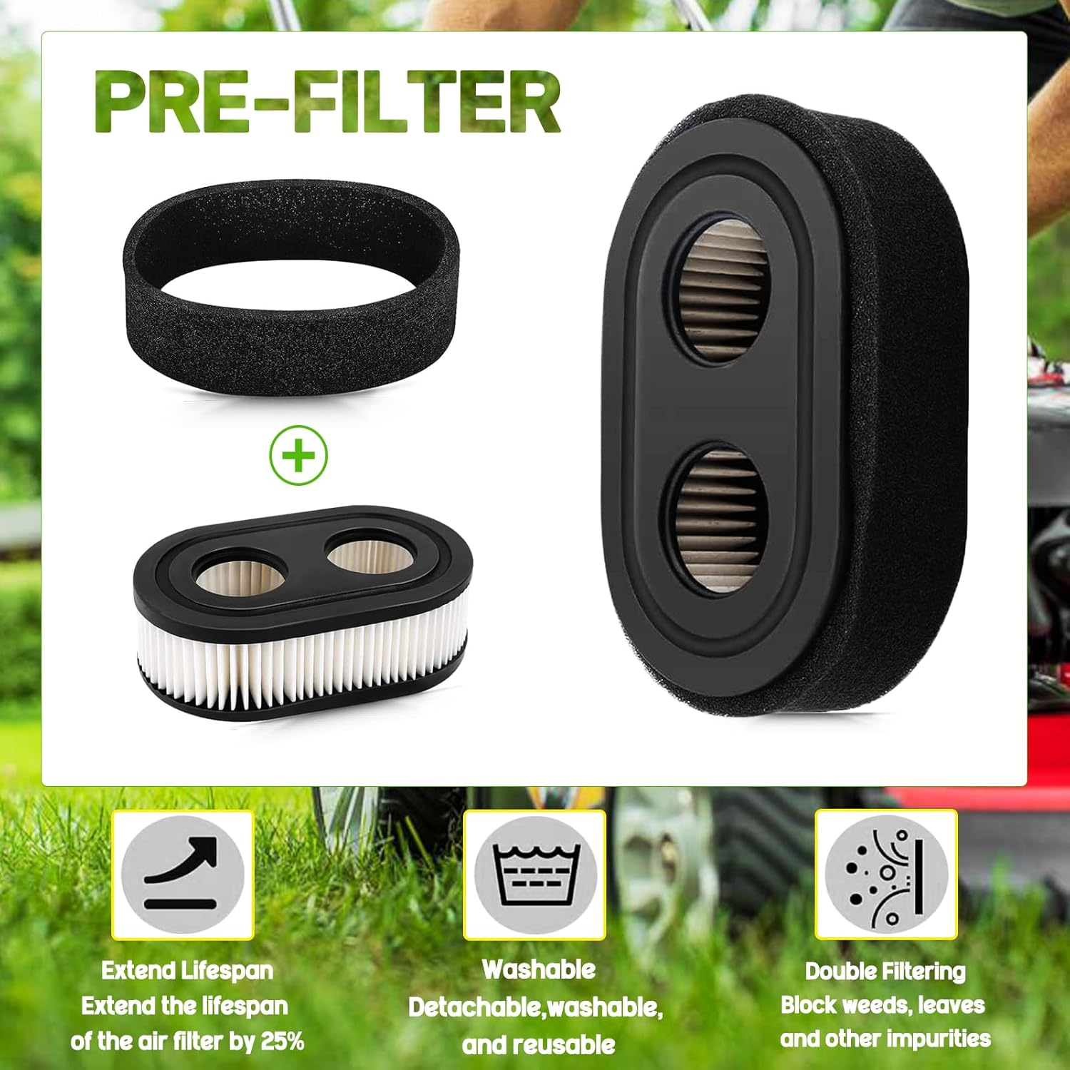 Rakiyada 2 PCS 593260 Air Filter with Pre Filter and Spark Plug Fits for Briggs and Stratton 500EX 550EX 575EX 625EX 725EXI Engines, Air Filter Parts for Toro Recycler 22 and Troy Bilt Lawn Mower image number 5