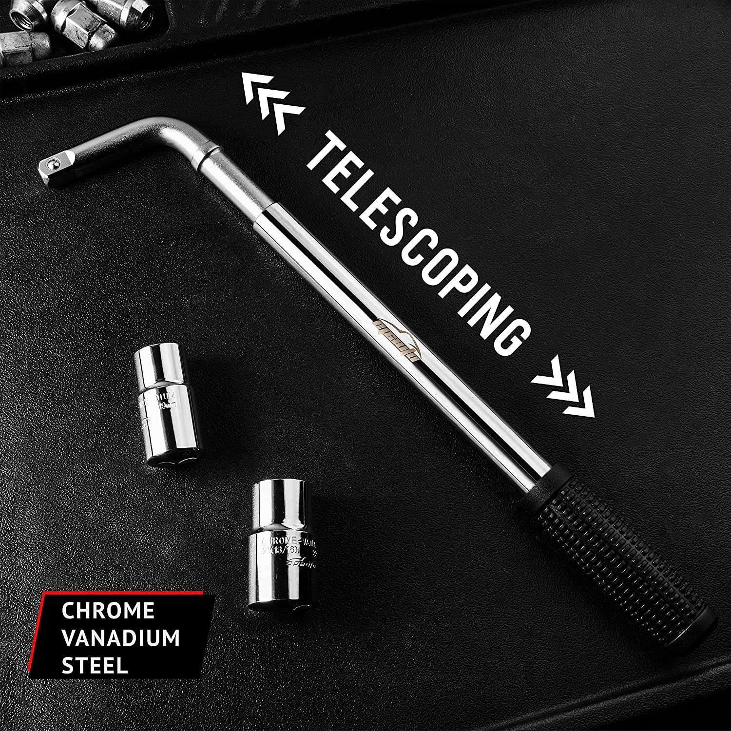 Epauto 13" Telescoping Lug Wrench, Wheel Wrench with CR-V Sockets (17/19, 21/22Mm)
