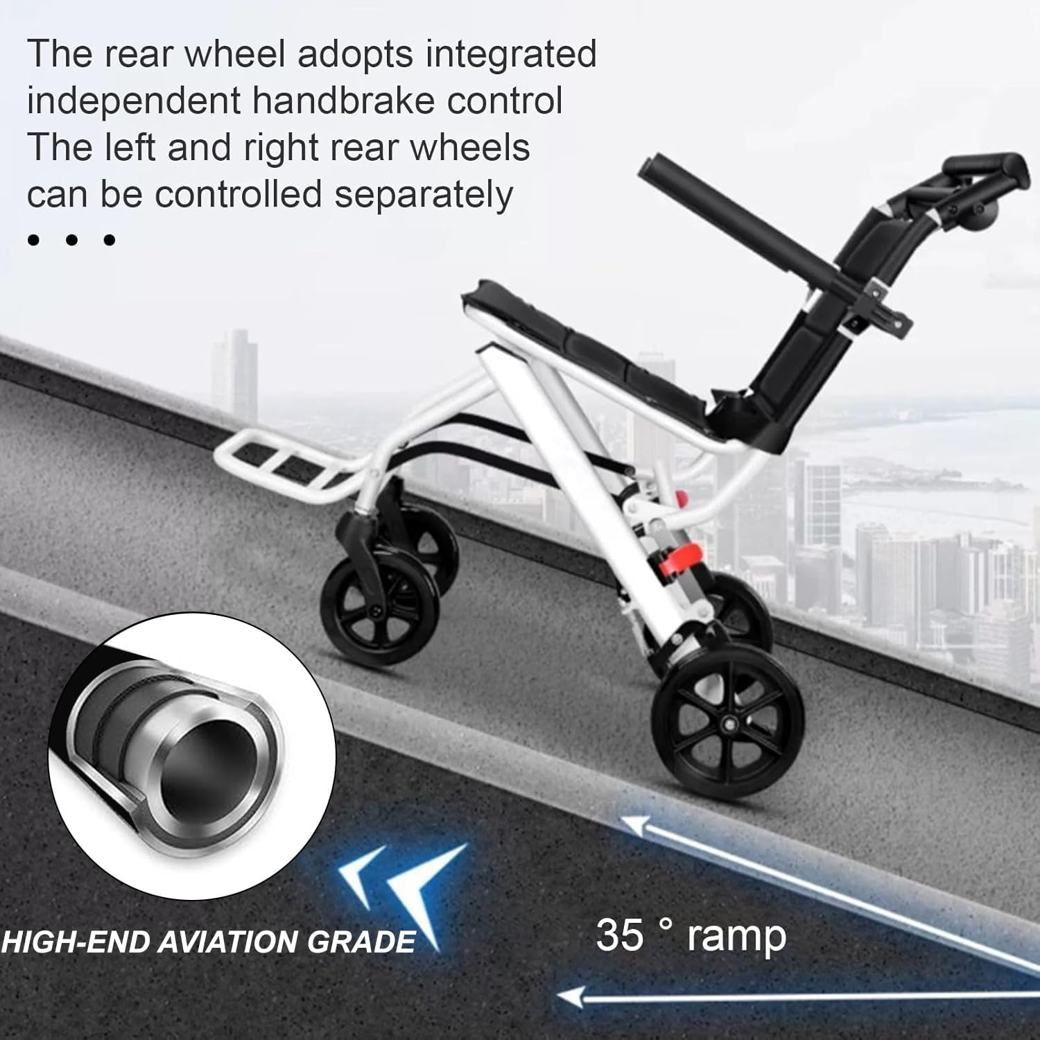 Lightweight Wheelchairs with Handbrake Ultralight Folding Travel Wheelchair Portable Compact Wheelchair for Adults, 8" Rear Wheels (White) image number 6