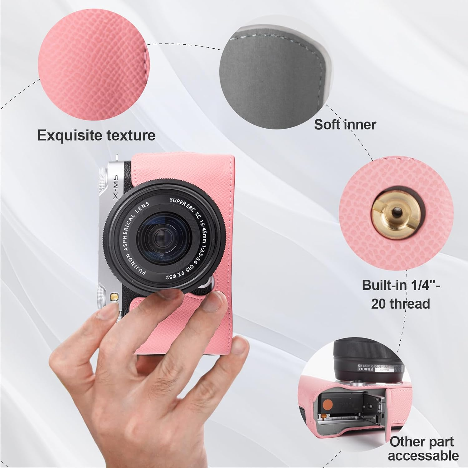 VOVMOEYA Fuji XM5 Mirrorless Camera Case Cover Set for Fuji XM5 Half Case Fuji X-M5 Camera Cover with Front Lens Cap and Shoulder Strap - Blue image number 5