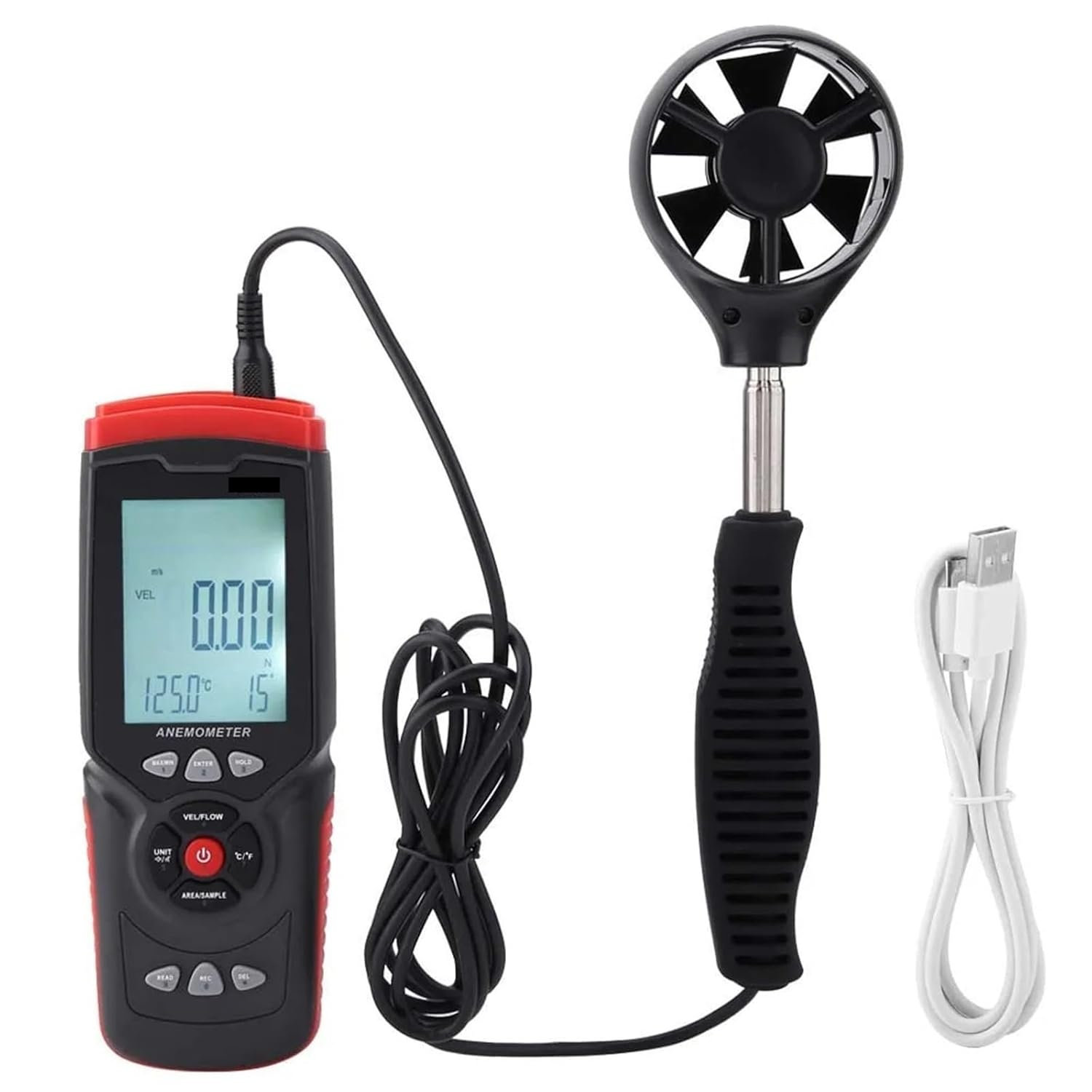 Wind Thermometer Wind Speed Gau Digital, USB Anemometer Multifunction Wind Speed Temperature Air Tester image number 5