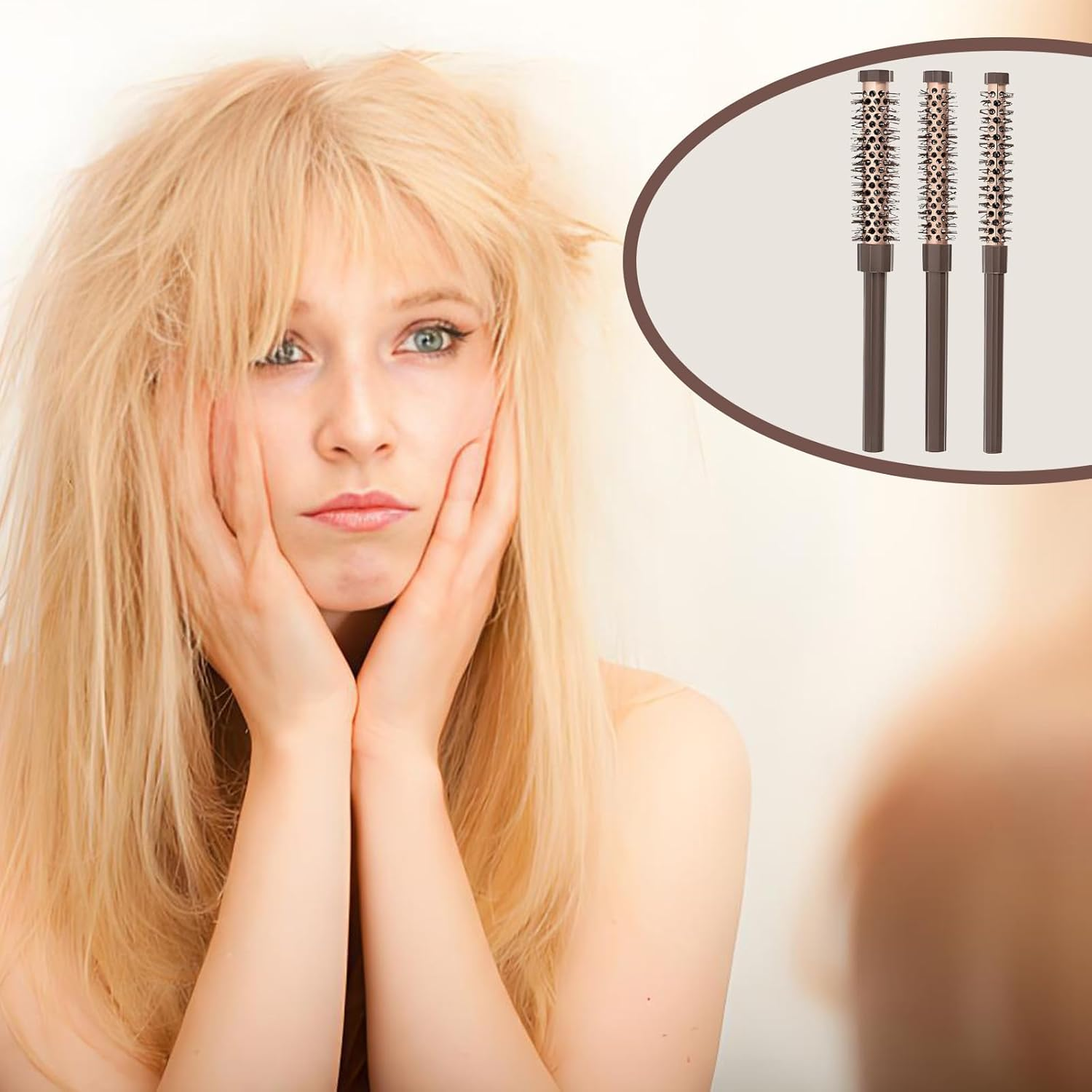 Set of 3 Small round Brushes, round Brush Set for Blow-Drying, Hair Brush, round for Short Hair, Pony Root, Curls and Straight Hair, 3 Pieces in Various Sizes image number 2