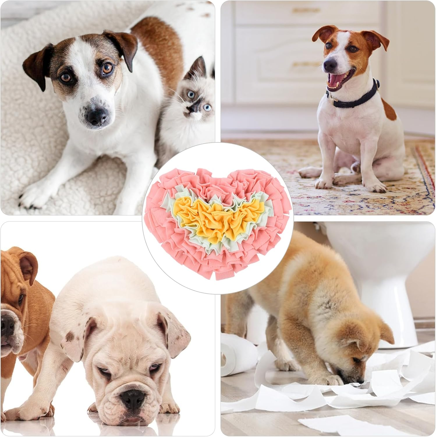 Snuffle Mat for Dogs, Interactive Enrichment Toy for Puppies & Small Dogs, Slow Feeding Mat for Mental Stimulation & Natural Foraging Skills, Dog Puzzle Feeder & Boredom Buster(Pink Heart, 30*28CM) image number 1