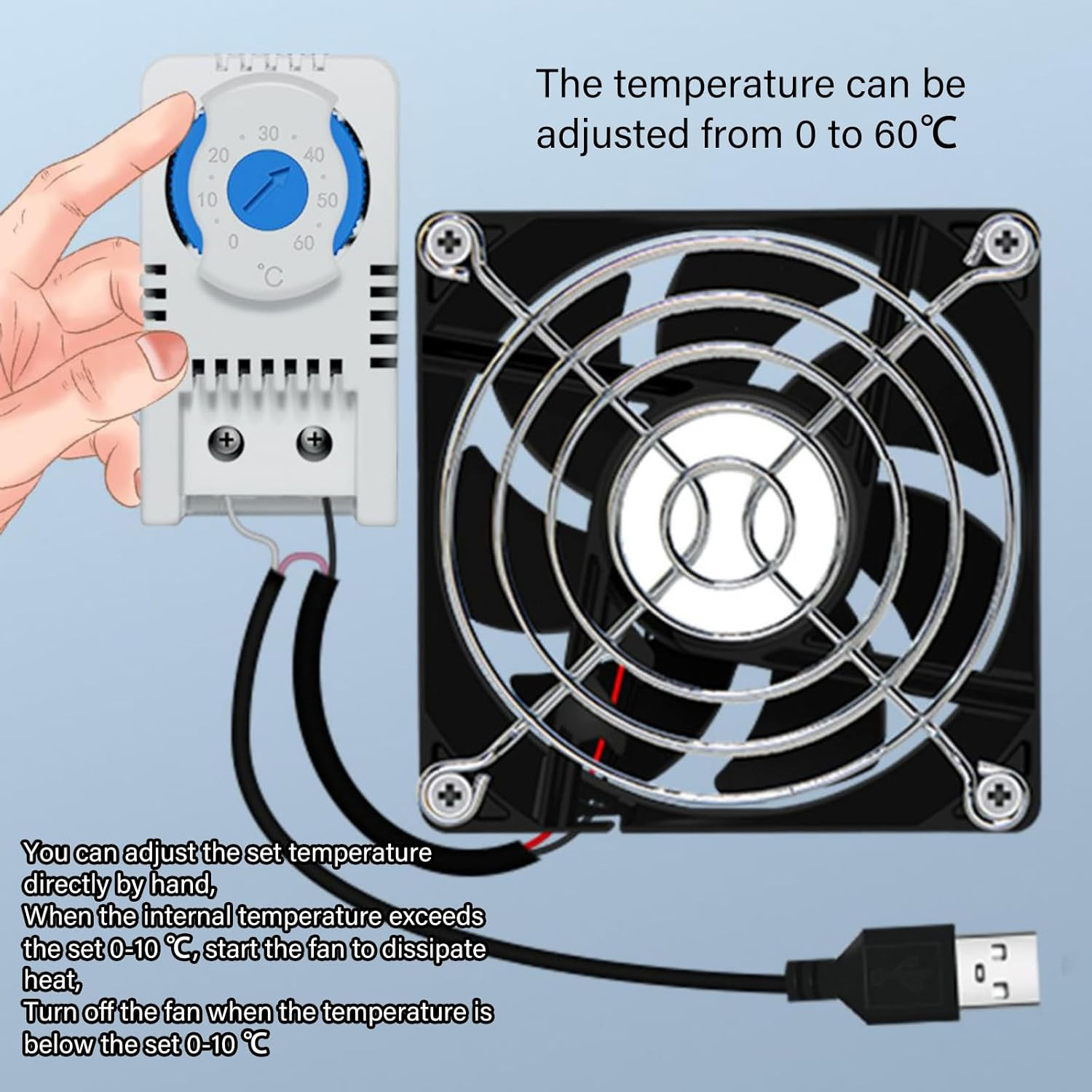 USB Cabinet 80Mm Fan Quiet Cooling Fan Systems with 0-60℃ Temperature Control for Home Theater Cabinets Computer image number 3