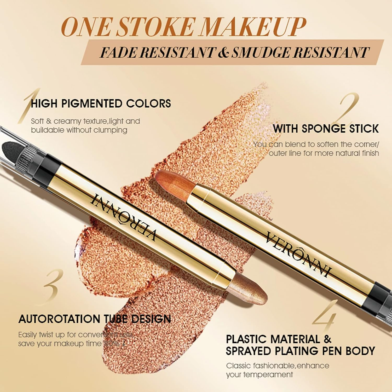 VERONNI Eyeshadow Stick, 3PCS Creamy Shimmer Eye Shadow Stick Set , Waterproof Long Lasting save Makeup Time Eye Pencil with Soft Smudger (3PCS SET 01)