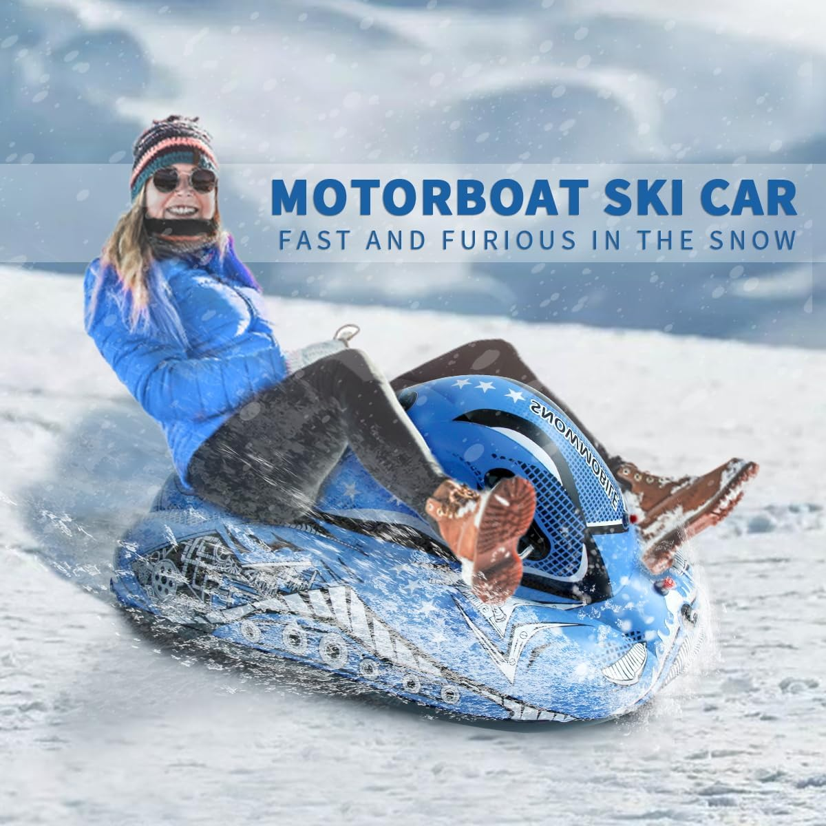 Baiao Snow Tube Inflatable Snow Sled Heavy Duty Snow Toys for Kids and Adults, Inflatable Snow Tube Winter Outdoor Toys(Ski Motor Boat)