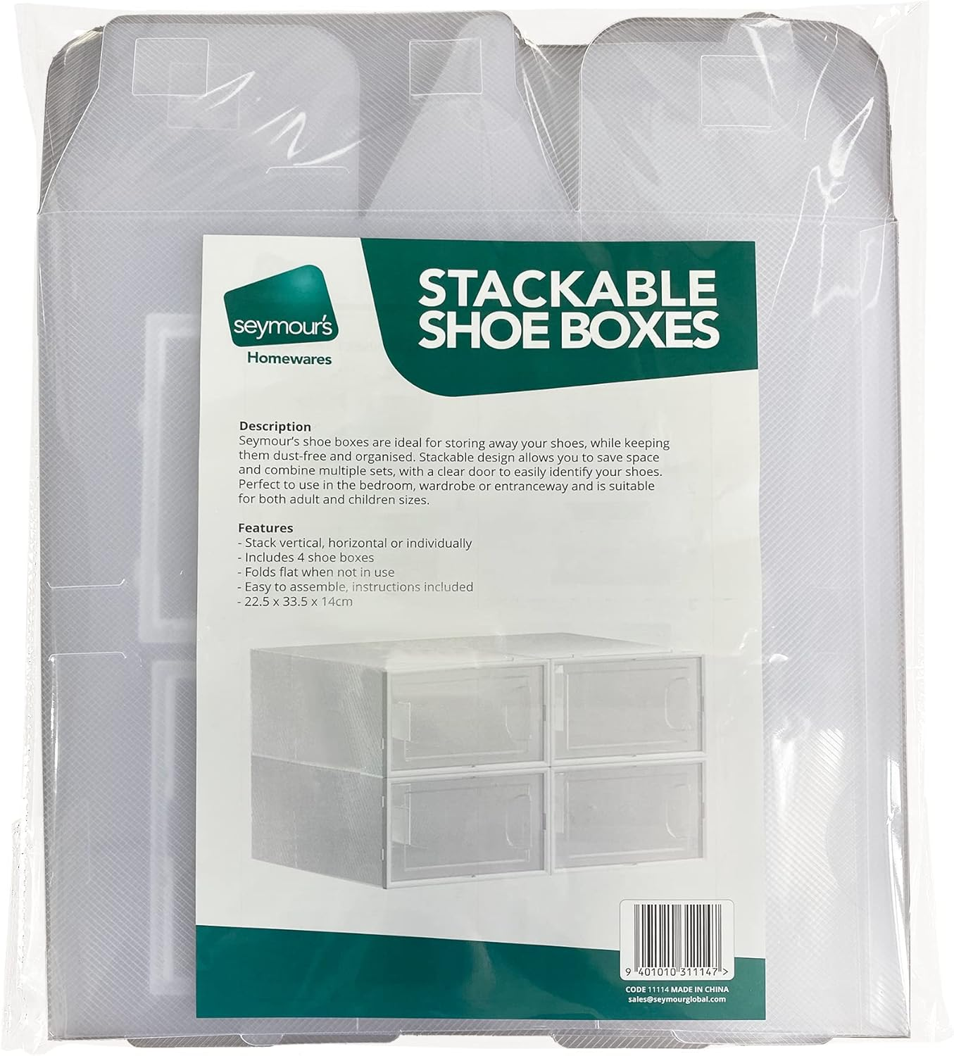 Seymour'S Stackable Clear Shoe Boxes - 4 Pack, Holds Shoes up to US Size 10 & AU Size 10, Transparent Shoe Storage for Closet Organisation & Easy Access image number 3
