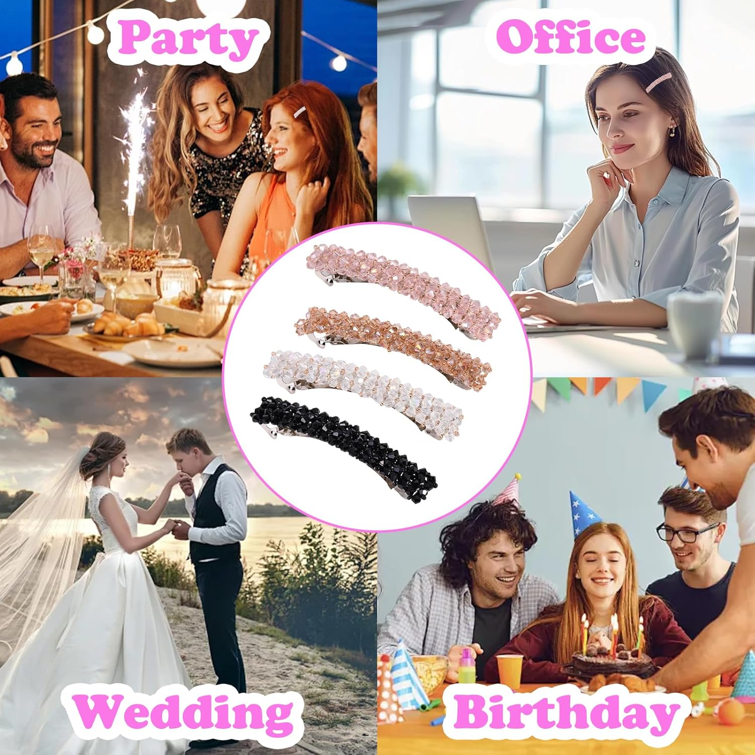 BSITSSS 4 Pieces Crystal Hair Barrettes for Women, Barrette Hair Clips Rhinestone, French Barrette Hair Clip, Shiny Hair Clips & Barrettes, Hair Clasps Bling Accessories for Ladies and Girls image number 1