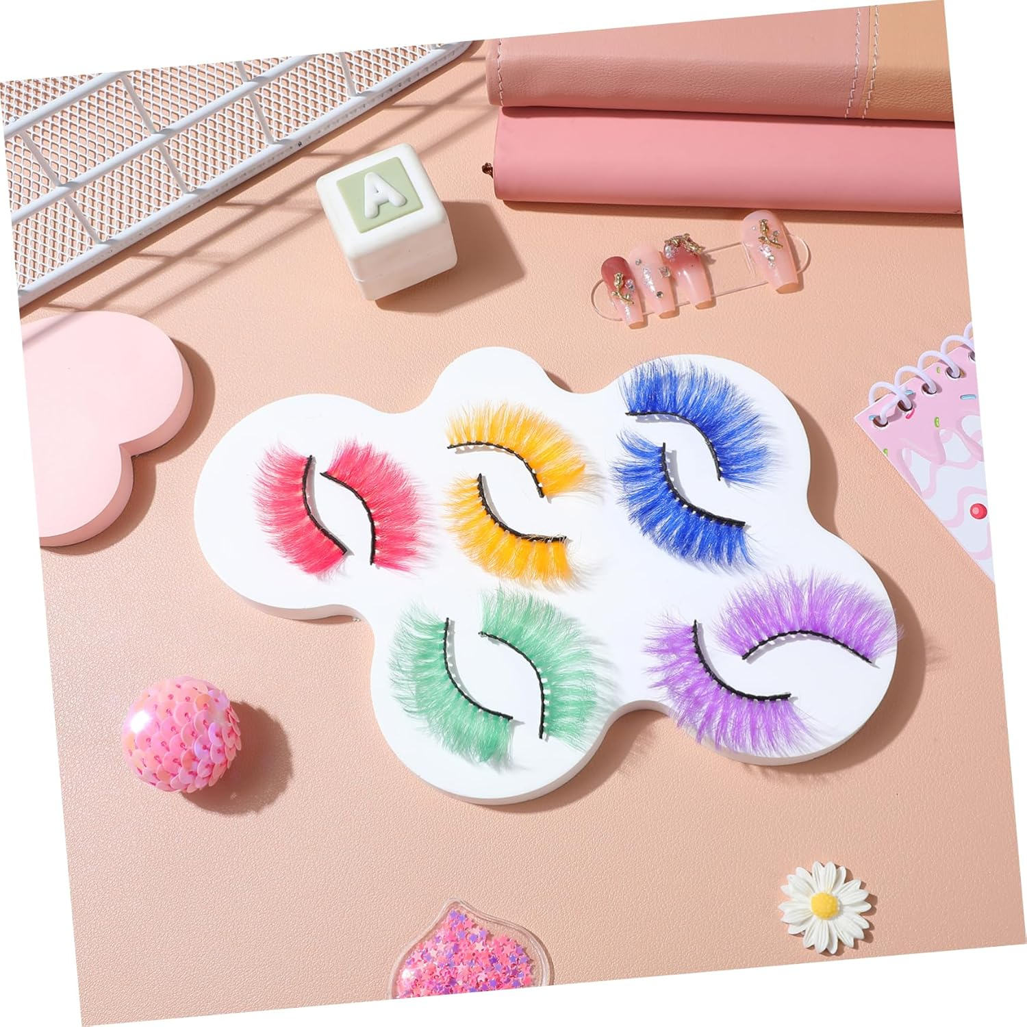 Healeved 5Pairs Colored Eyelashe,Halloween Colorful Eyelashes,Decorative Dense 3D Eyelashes,Performance False Eyelashes Beauty Tools for Halloween Cosplay Long Dramatic Party - As Shown image number 5
