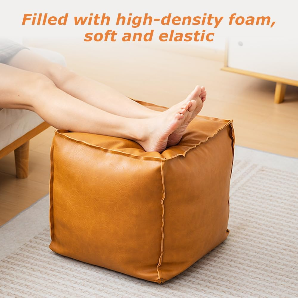 PU Cube Pouf Ottoman Cover with Zipper, Waterproof Pouf Footrest Cover, Mutifunction Storage Box, Clothing Storage Leather Pile Cover, Suitable for Living Room Home Storage Decor image number 2