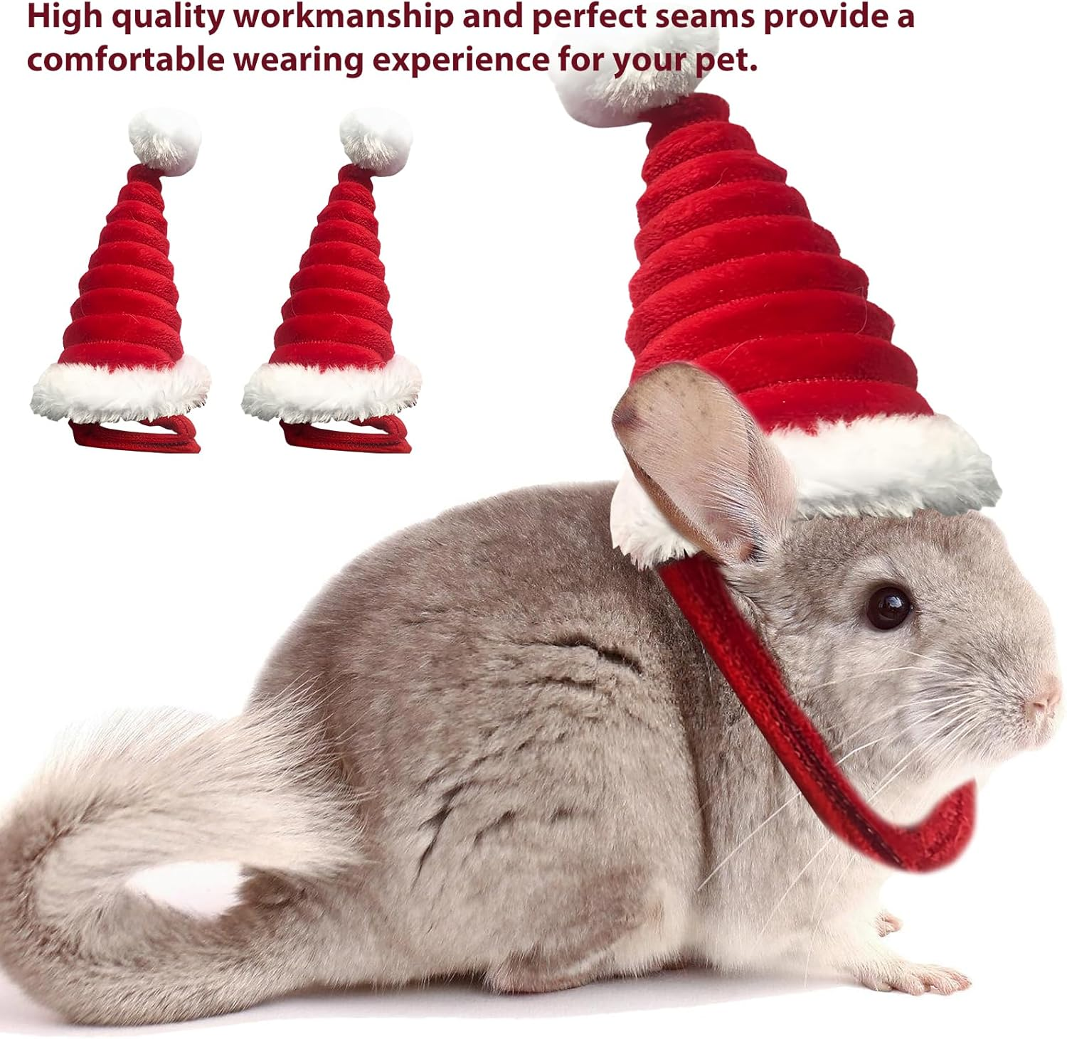 Pet Christmas Hat, Pack of 2 Mini Christmas Hat for Pets, Cat Christmas Hat, Adjustable Christmas Hat, Christmas Pet Costume, Christmas Costume for Dogs, Cats, Hamsters, Bunny image number 6