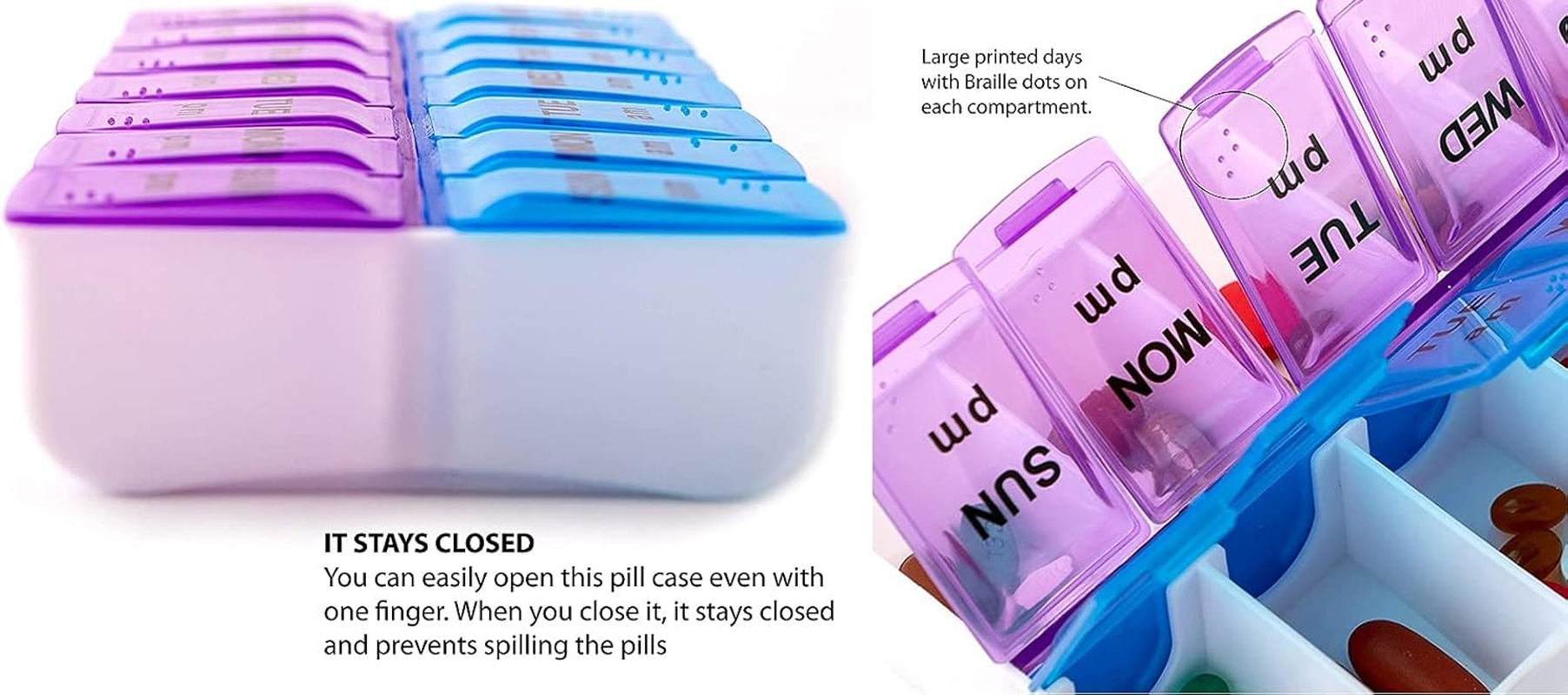 Weekly Pill Organizer Twice-A-Day, Large AM PM 7 Day Pill Box, Daily Pill Cases 2 Times a Day, One Week Pill Dispensers & Reminders, Medicine Planner for Medication, Vitamins, Fish Oil and Supplements (1 PCS) image number 6