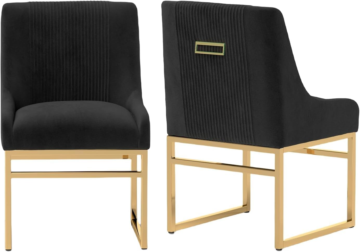 Kitchen & Dining Room Chairs Set of 2, Mid Century Modern Velvet Upholstered Dining Chairs with Gold Metal Frame Legs, Tufted Accent Chair for Reception Room Living Room Study Room(Black)