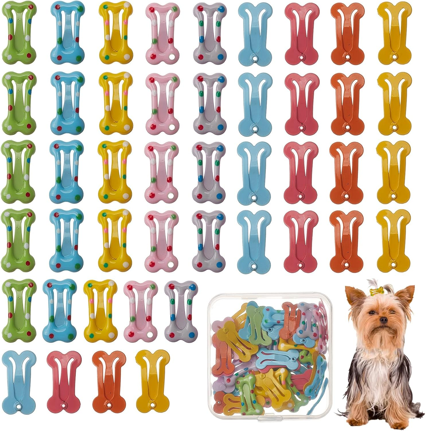 NICENEEDED 50 PCS Bone Shaped Hair Clips, 1" Small Barrettes Dog Hair Clip, Cat Puppy Mini Snap Hair Clip, Pet Grooming Bows Hair Decoration Accessories image number 5