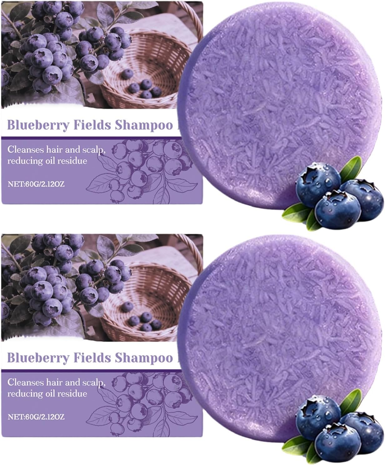 Blueberry Fields Shampoo & Conditioner Solid Bar Bundle for Hair Loss Reduction & Scalp Care | Natural Blueberry Extract, Shea Butter, Orange Oil | Lasts 75-90 Washes, Reduces Breakage & Frizz (2) image number 2