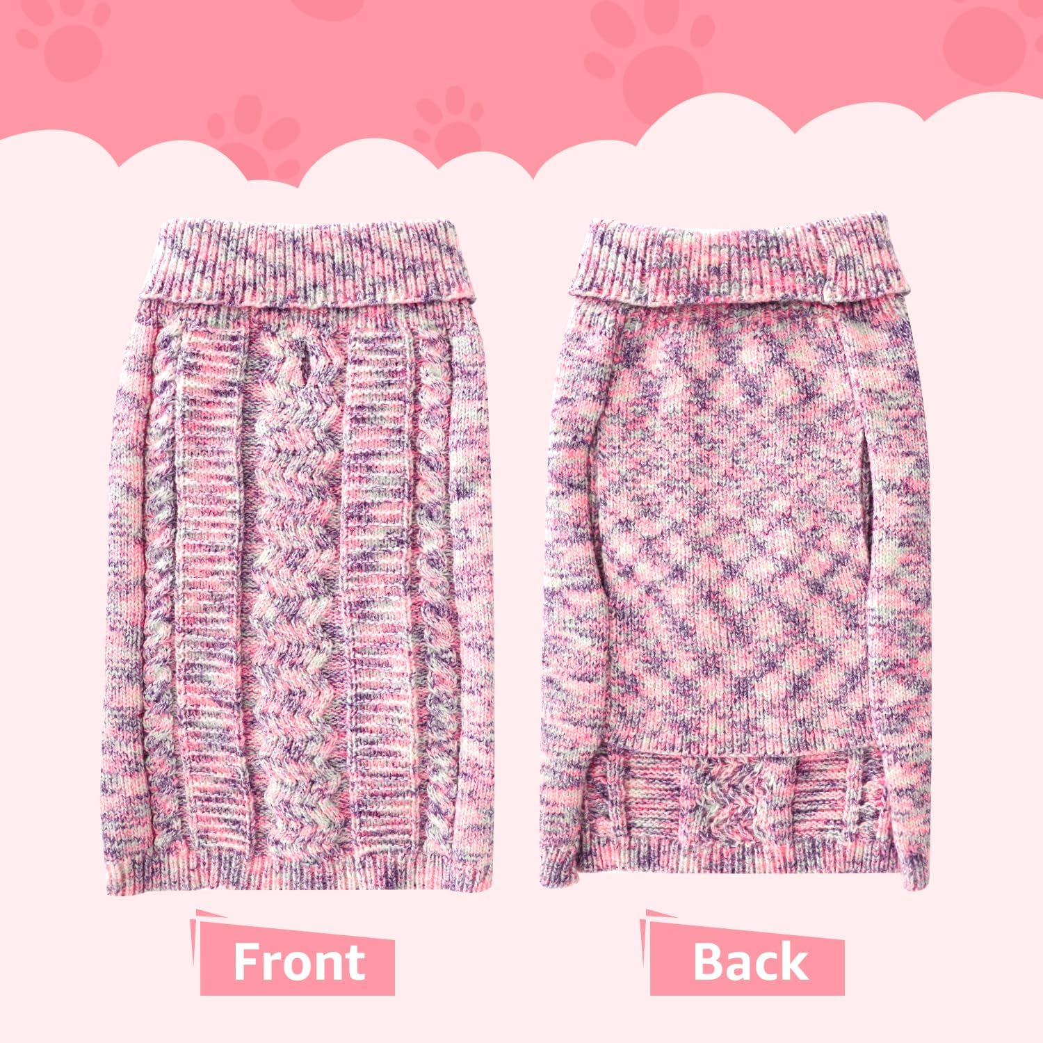 AUTOWT Dog Sweater Sweatshirt - Turtleneck Classic Cable Knitted Doggie Knitwear with Leash Hole,Winter Warm Soft Jumpers Pet Pullover Coat Clothes for Puppy Small Medium Dogs