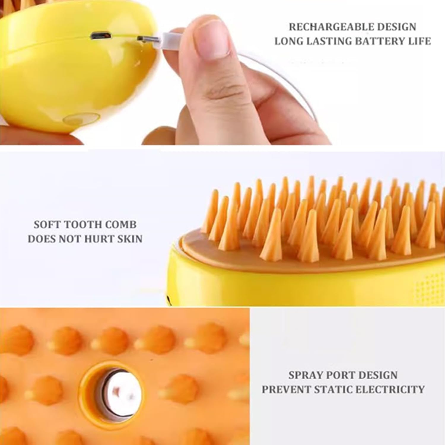 Steamy 3-In-1 Cat Brush - Self-Cleaning Steam Pet Hair Cleaner and Massage Brush for Removing Tangled Loose Hair (C) image number 6