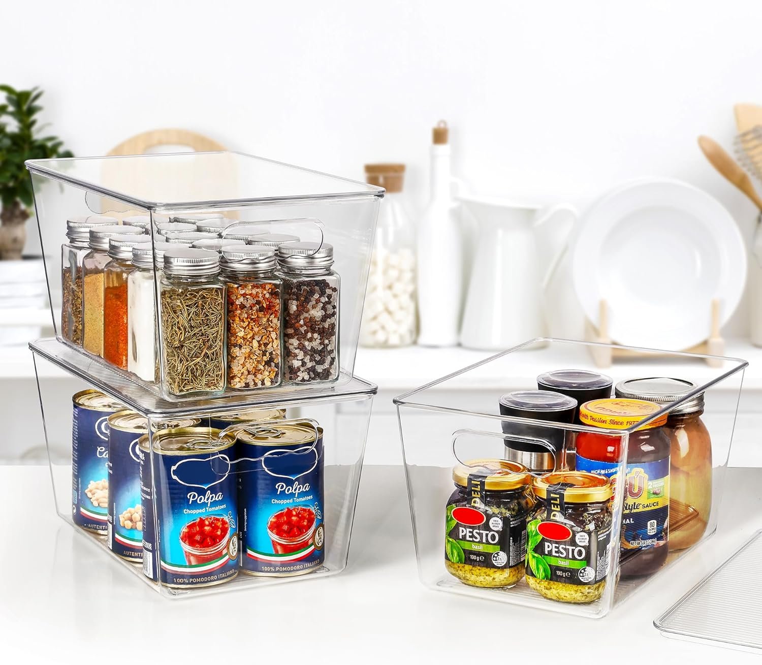 Vtopmart 4 Pack Clear Stackable Storage Bins with Lids, Large Plastic Containers with Handle for Pantry Organization and Storage,Perfect for Kitchen, Fridge, Cabinet, Bathroom Organizer image number 6