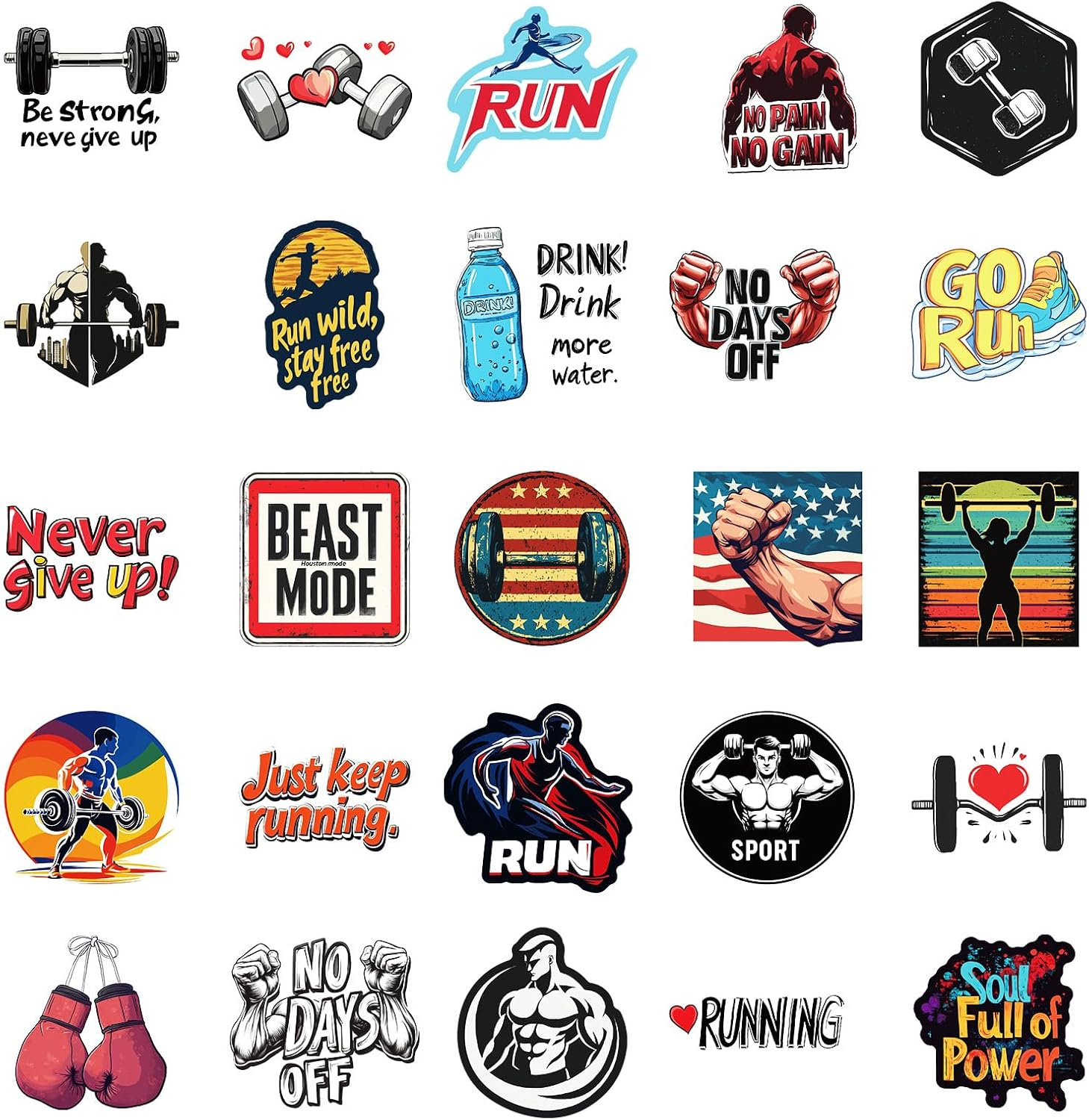 50Pcs Fitness Stickers, Waterproof Vinyl Decal for Kids Girl Teen Adult Student Water Bottle Laptop Phone Computer Skateboard Luggage Notebook Scrapbook Helmet (Boxing Sport) image number 2