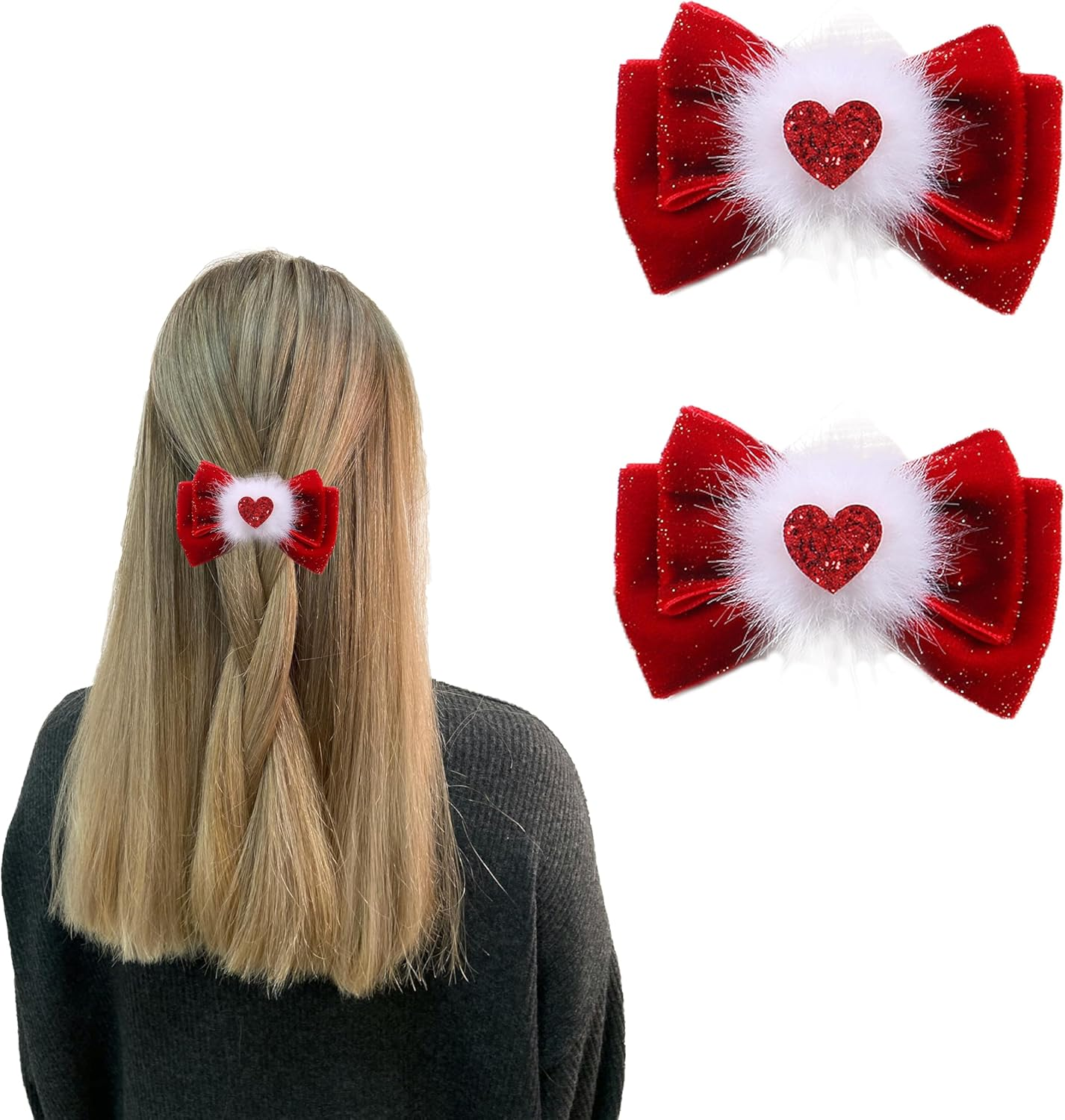 2 Pcs Christmas Large Hair Claw Clips for Women Big Bows Clips for Thick Long Hair Bowknot Accessories (Red-Styleb)