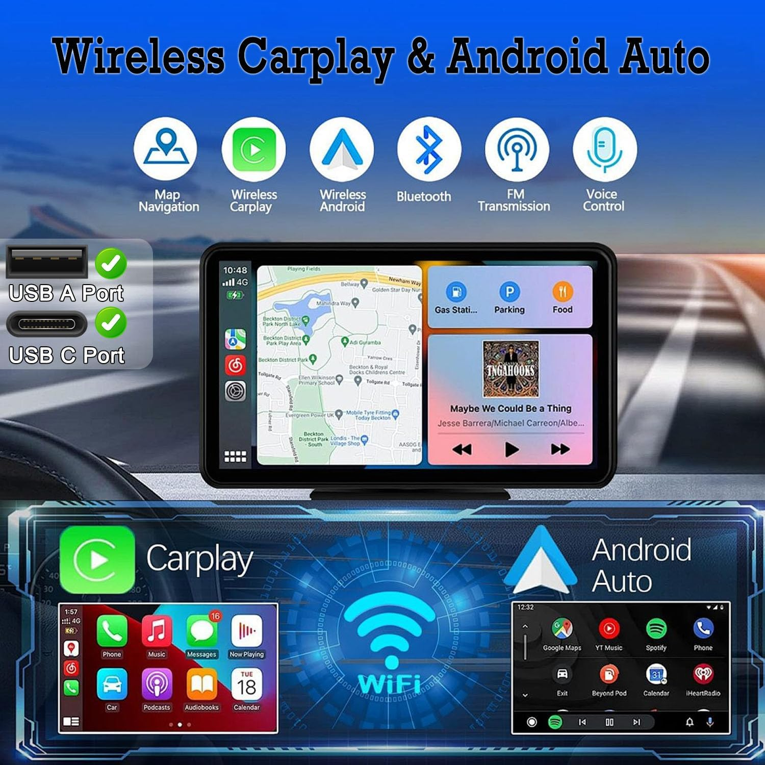 Wireless Carplay Adapter, 2-In-1 Wireless Carplay & Android Auto Adapter, Plug & Play Converts Wired to Fast, No Delay, with Reset Button for Iphone Ios 12+And Cars from 2016 (Black) image number 2