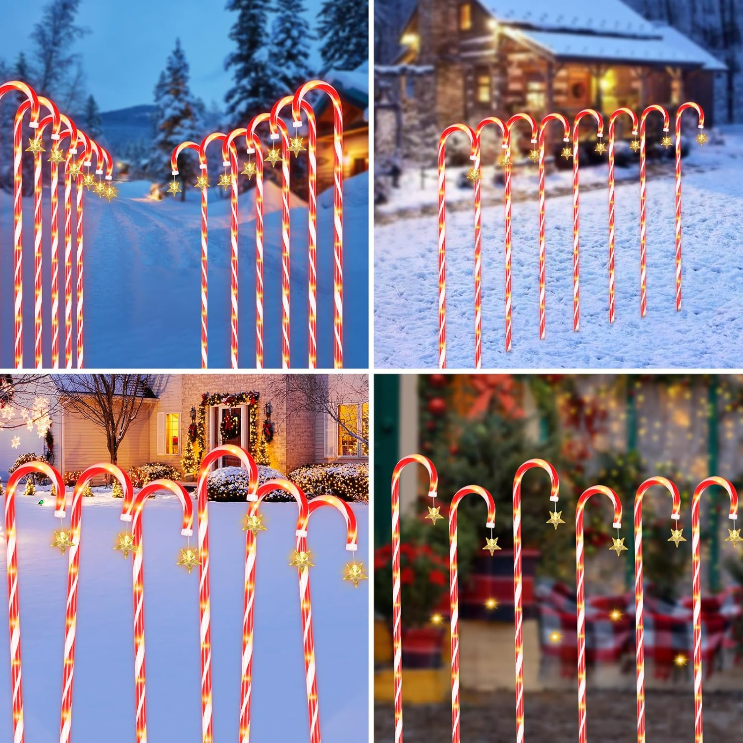 Ninonly 1.2M Solar Christmas Candy Cane Lights, 6 Pack Solar Christmas Lights Outdoor with 8 Modes, 78 Leds Waterproof Xmas Garden Light USB Charging for Yard Pathway Decorations image number 5