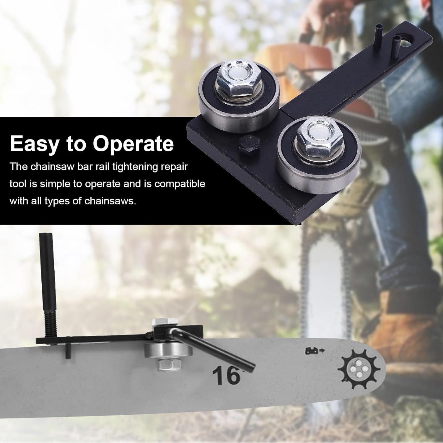 Chainsaw Bar Rail Tightening Repair Tool, Steel and Iron Bar Rail Closer Tool Adjustable, Chainsaw Bar Rail Closing Adjuster Tool for Chain Grinding, Secure and Efficient image number 1