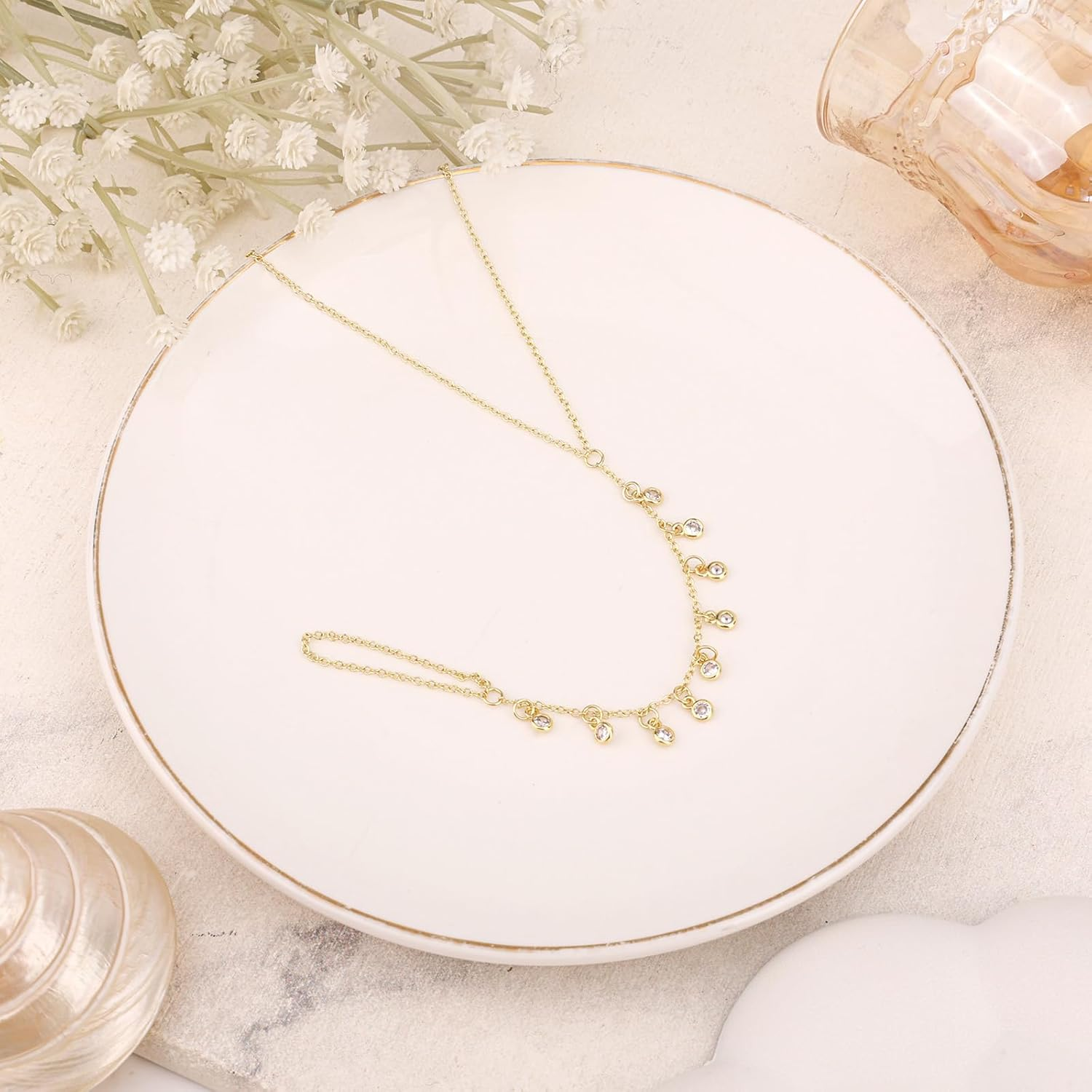 Gold Plated Women'S Bracelet, Gold Plated Hand Chain Finger Ring Bracelet Hand Chain Bracelet for Women Fashion Jewelry Gift Accessories, Medium, No Gemstone image number 1