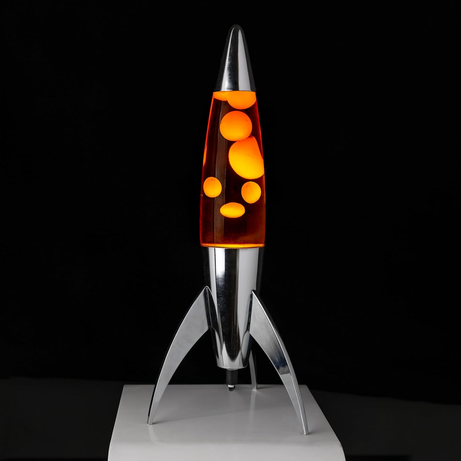 Fisura - Rocket Orange Lava Lamp, Chrome Base, Orange Liquid, 45Cm