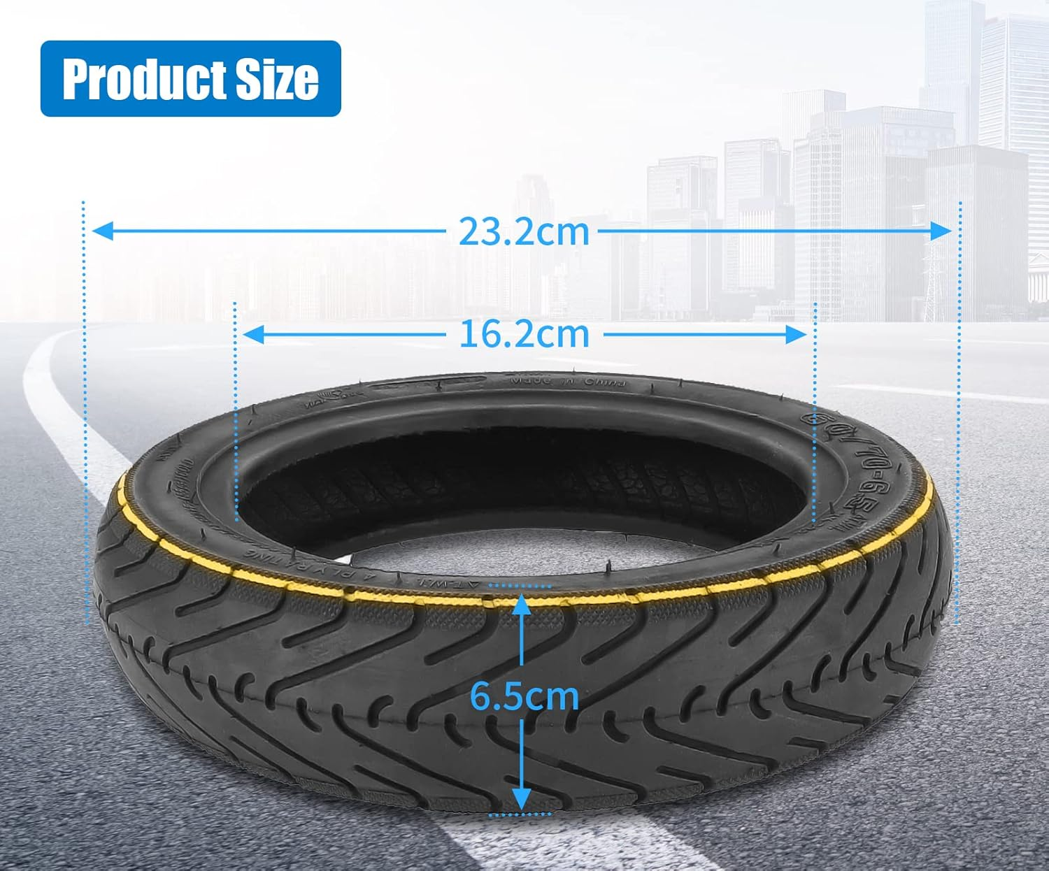 Prodroam 10 Inch Tyre Tubeless 60/70-6.5 for Segway Ninebot Max G30 G30D 2 G30E 2 G30P G30LP Electric Scooter Replacement Tyres Front Rear with Valve, No Self-Healing (Yellow Stripes, 2 Pieces) image number 5